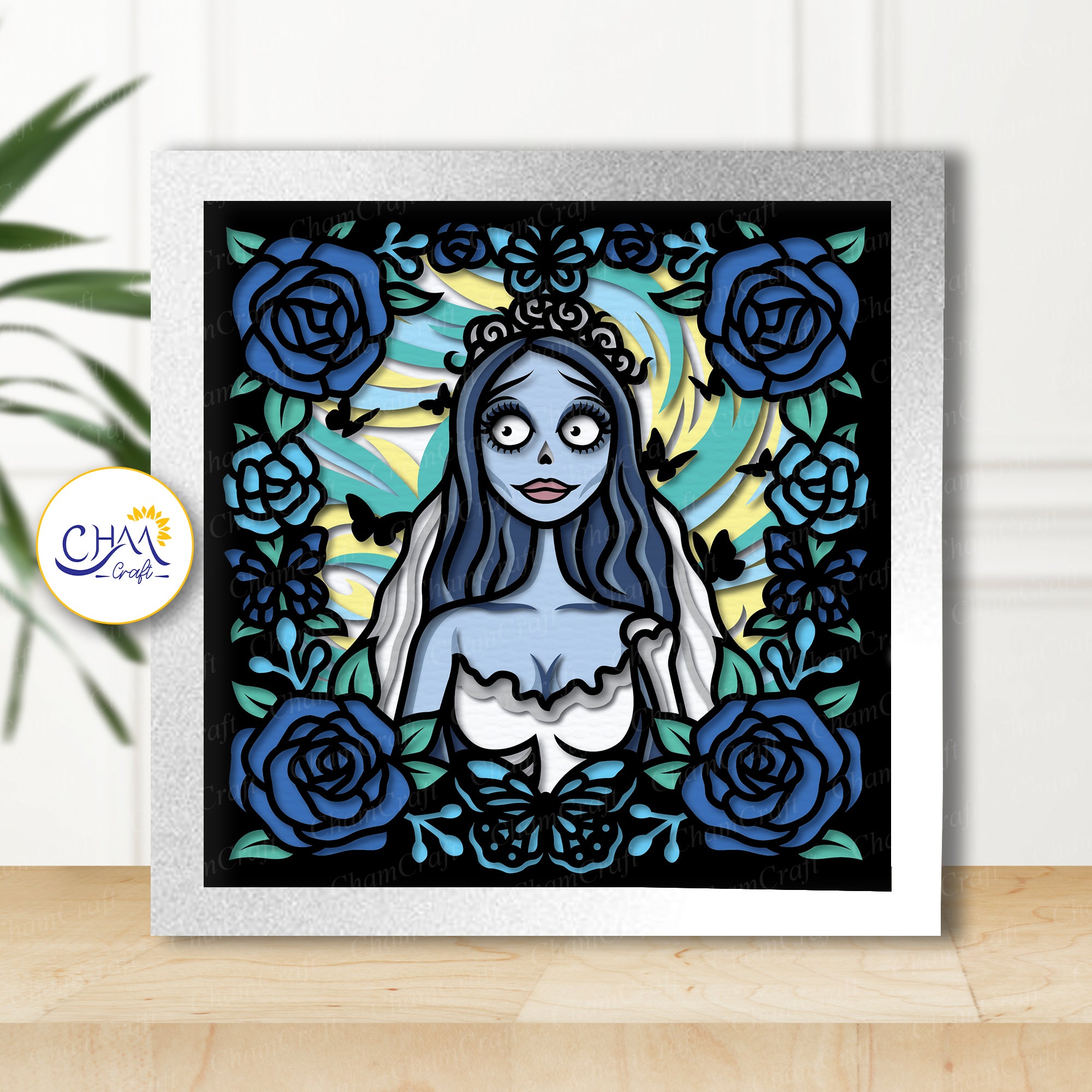 3D Halloween Bride Shadow Box SVG Paper Cut Template