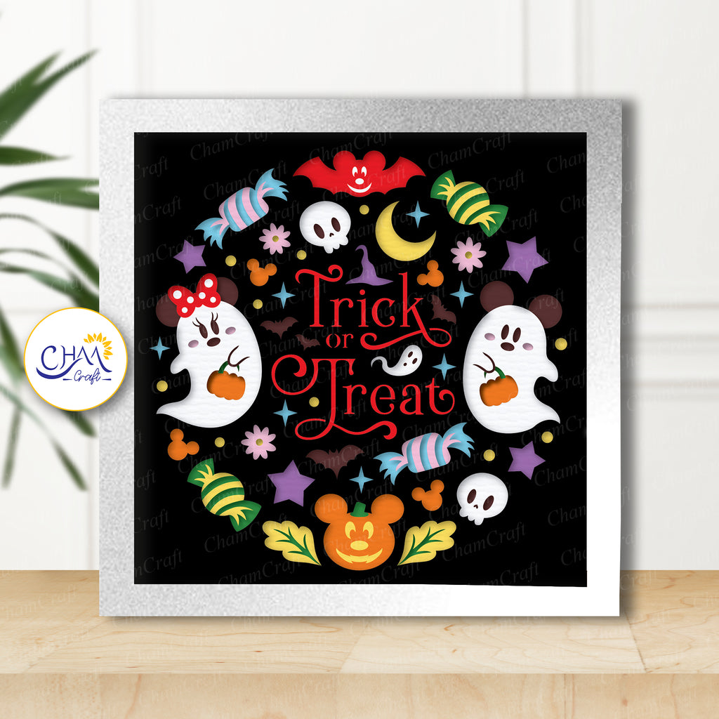 3D Trick Or Treat Shadow Box SVG Paper Cut Template