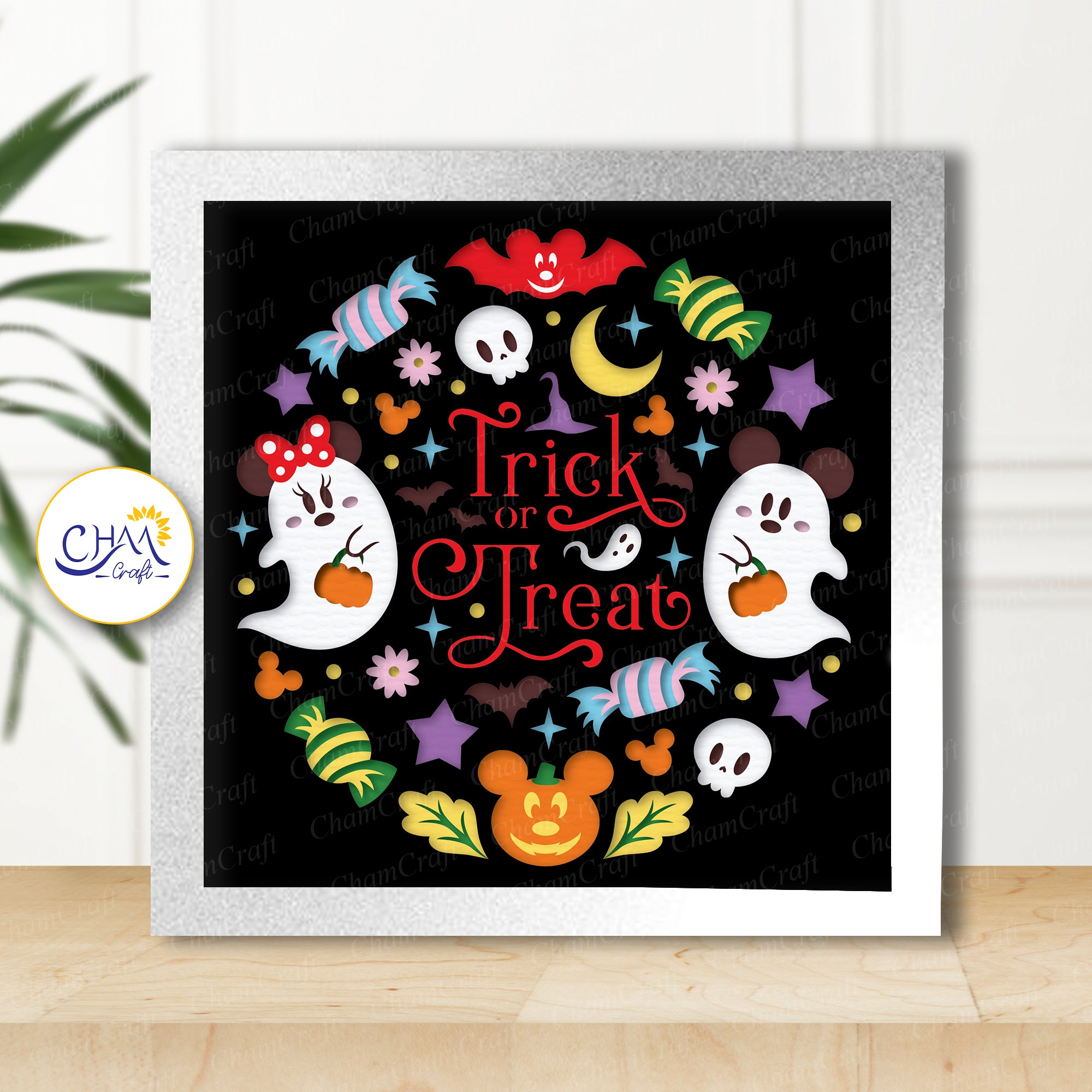 3D Trick Or Treat Shadow Box SVG Paper Cut Template