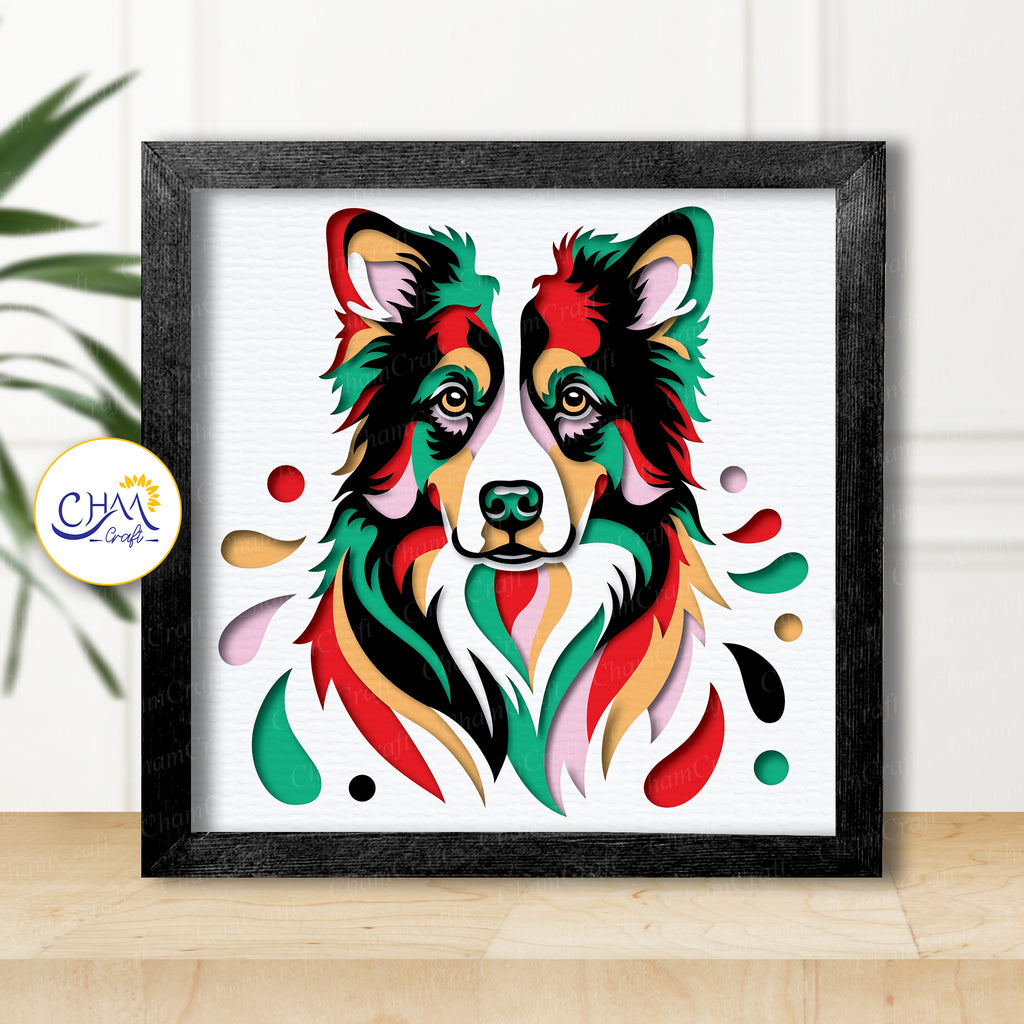 3D Border Collie Shadow Box SVG Paper Cut Template