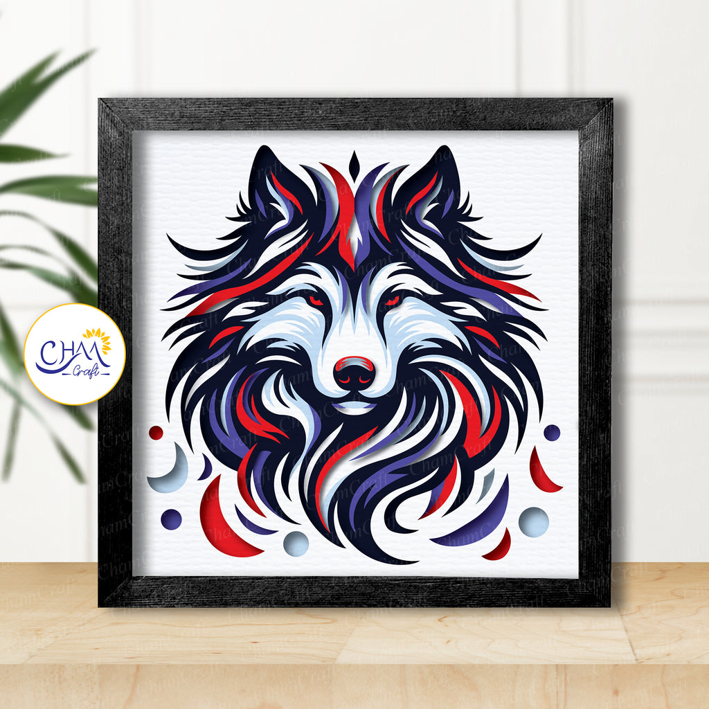 3D Arctic Wolf Shadow Box SVG Paper Cut Template