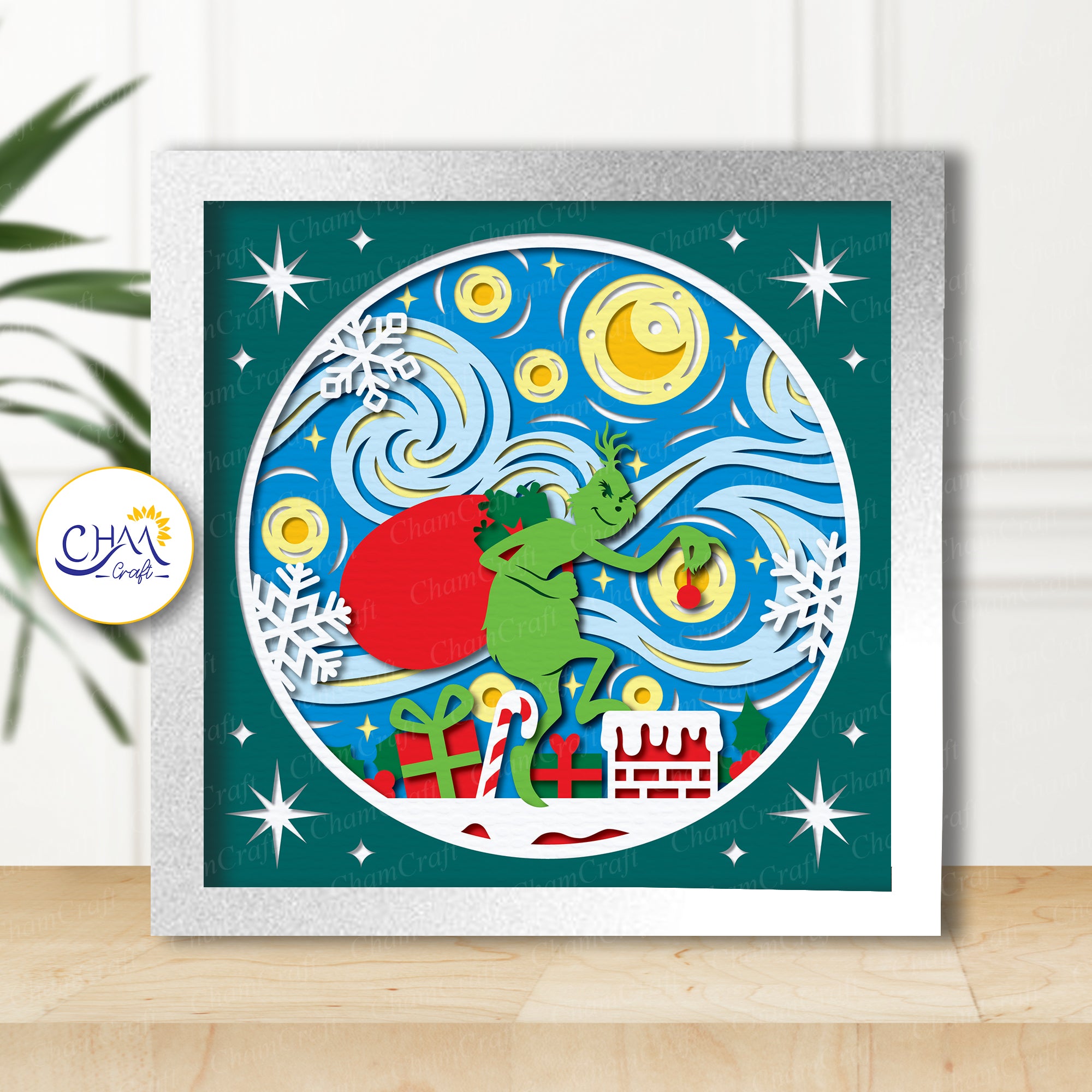 3D Christmas Thief Shadow Box SVG Paper Cut Template