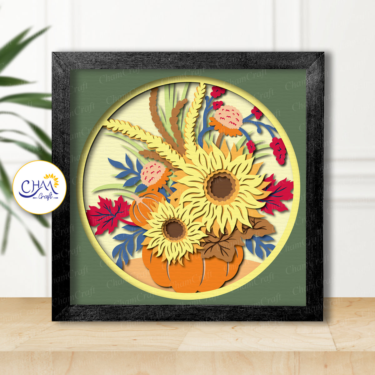 3D Fall Bouquet Shadow Box SVG Paper Cut Template