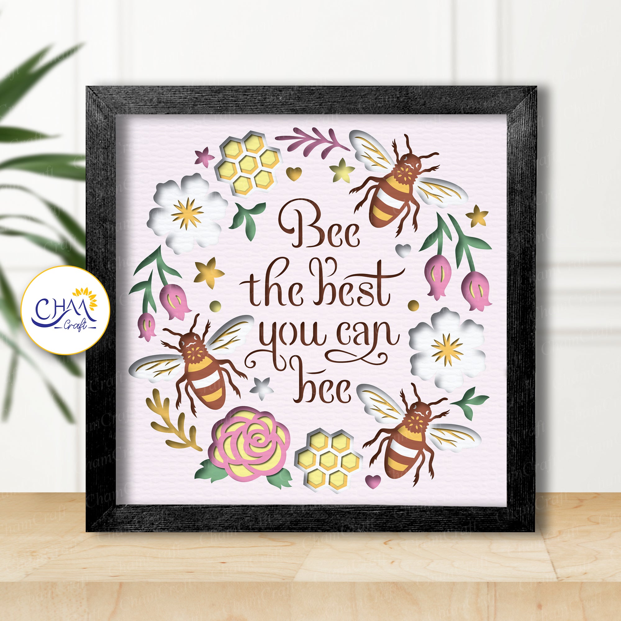 3D Bee The Best Shadow Box SVG Paper Cut Template
