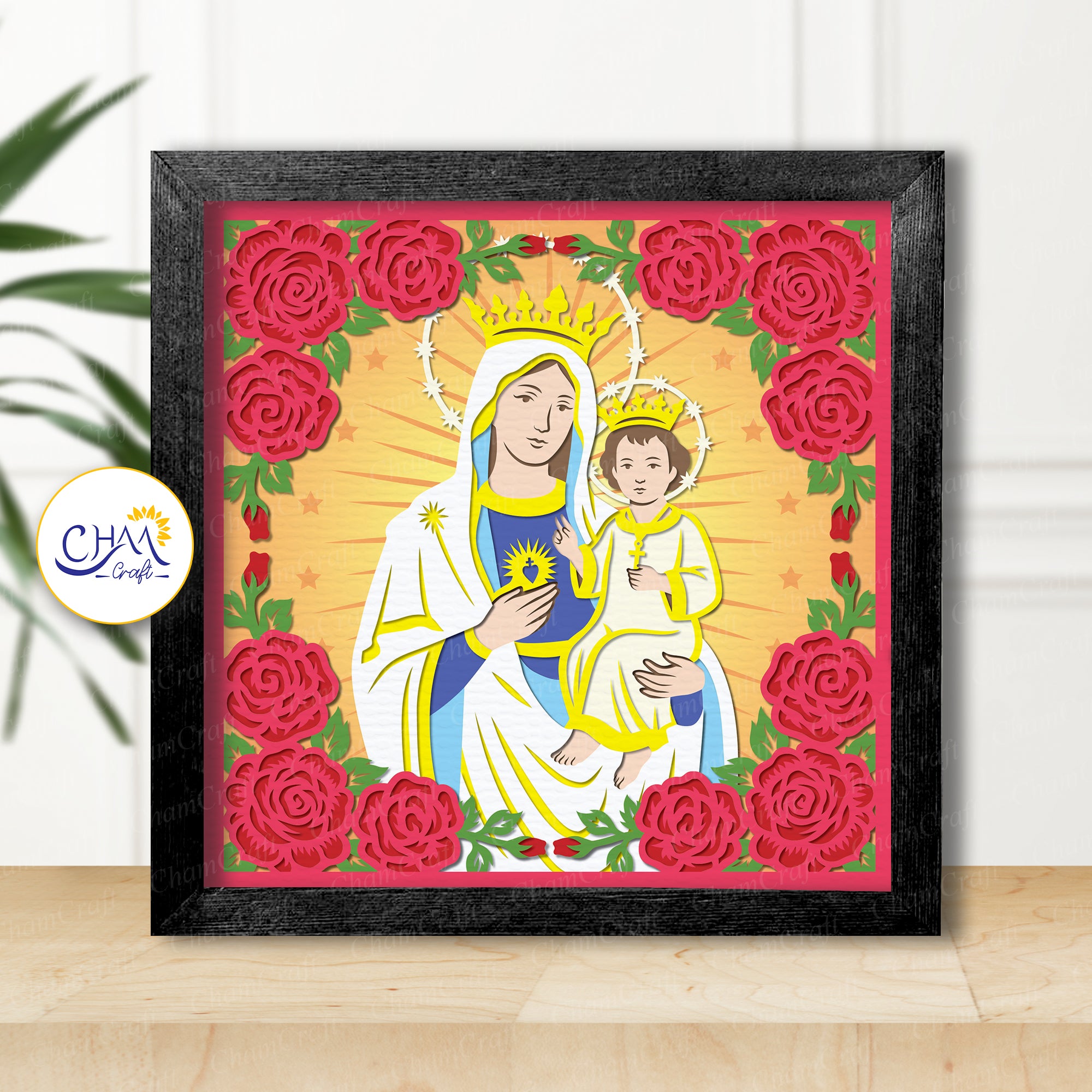 3D Virgin Mary Shadow Box SVG Paper Cut Template