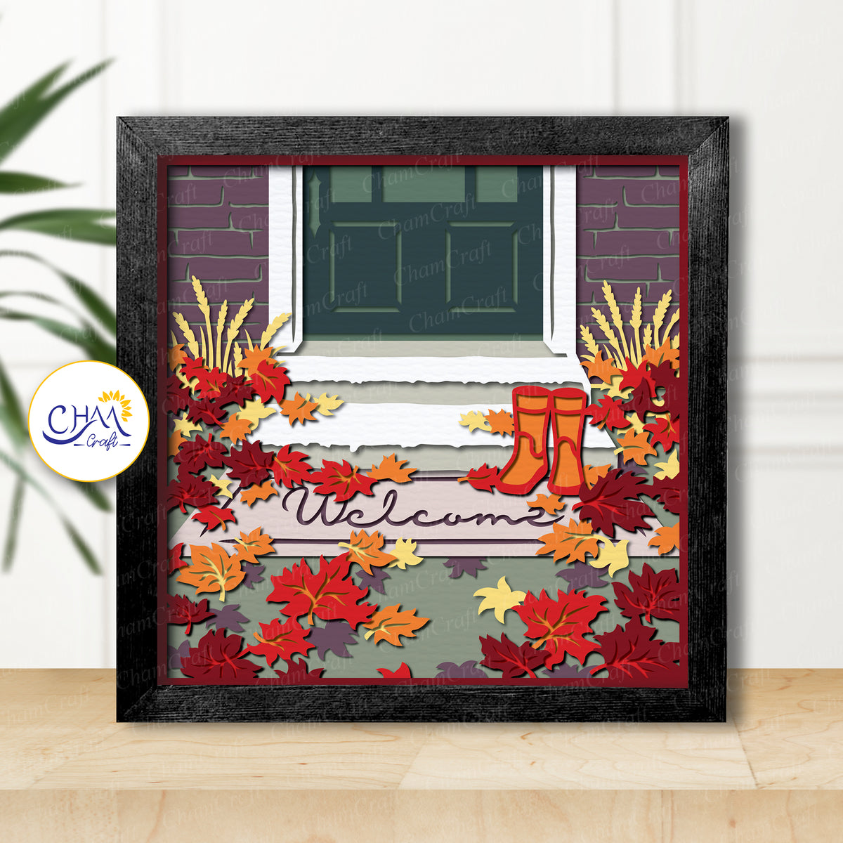 3D Welcome Autumn Shadow Box SVG Paper Cut Template