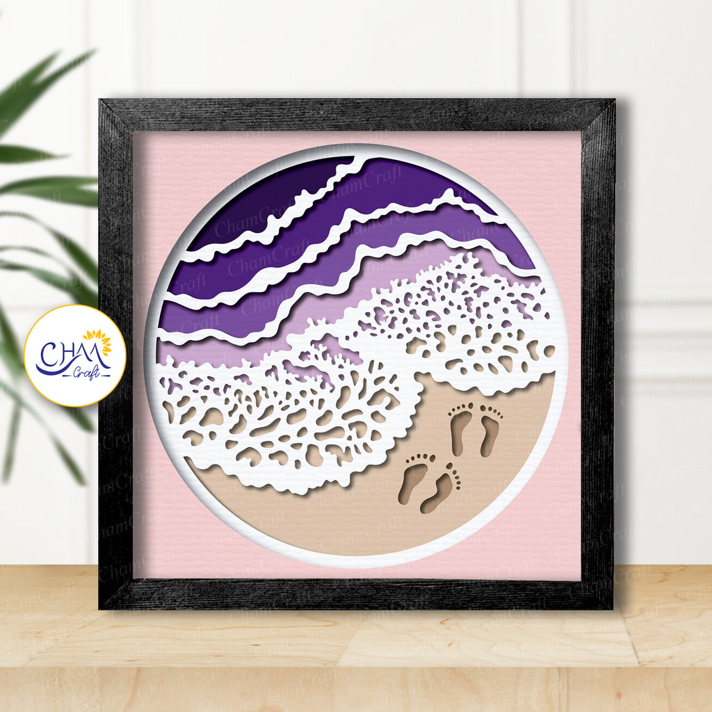 3D Beach Shadow Box SVG Paper Cut Template