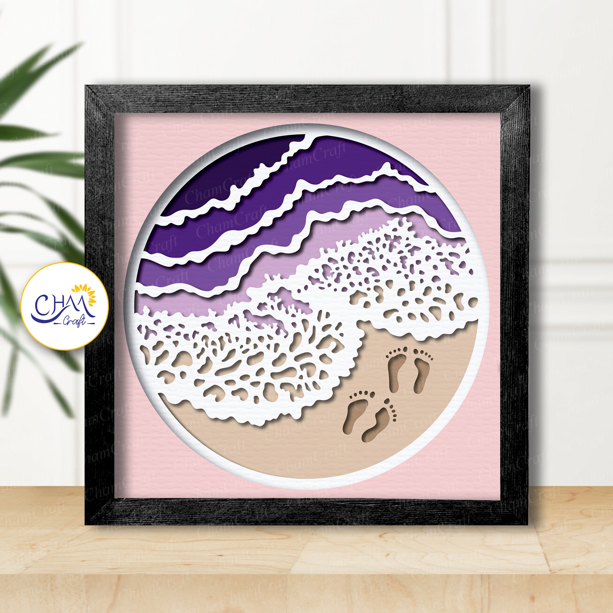 3D Beach Shadow Box SVG Paper Cut Template
