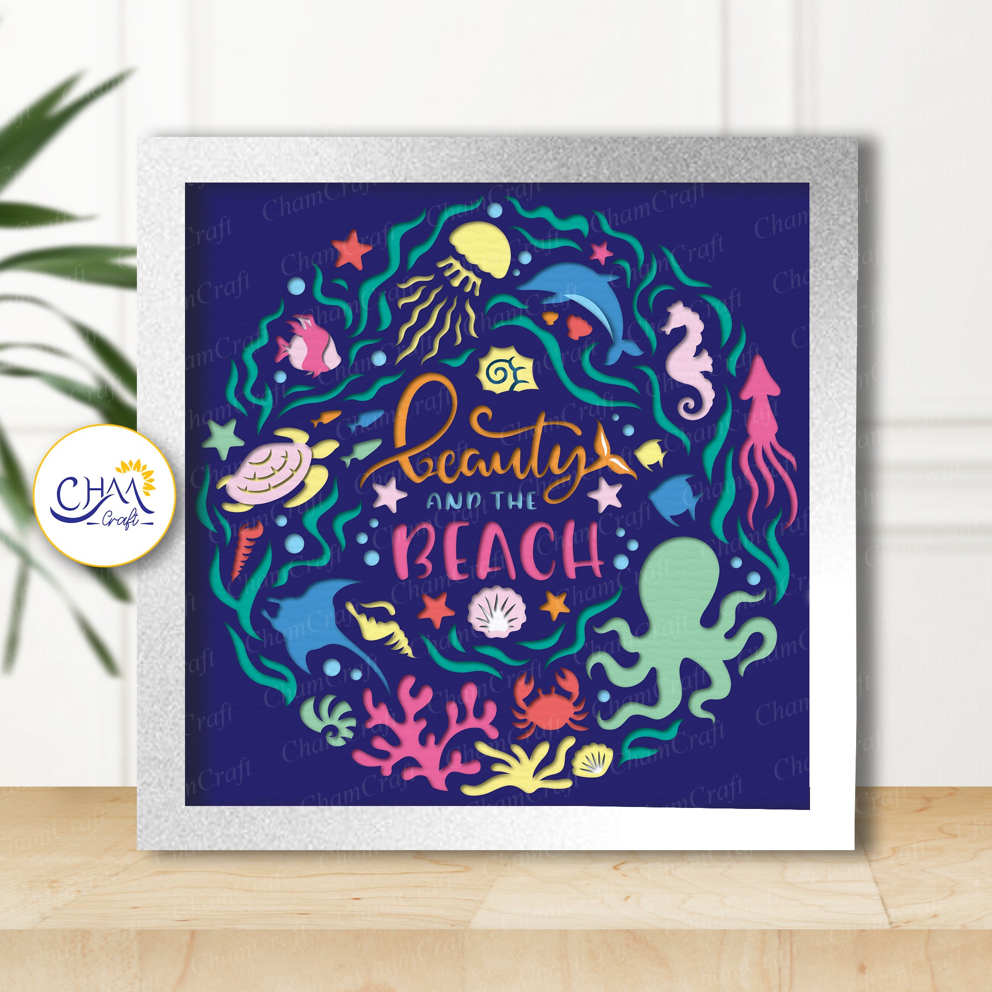 3D Beauty And The Beach Shadow Box SVG Paper Cut Template
