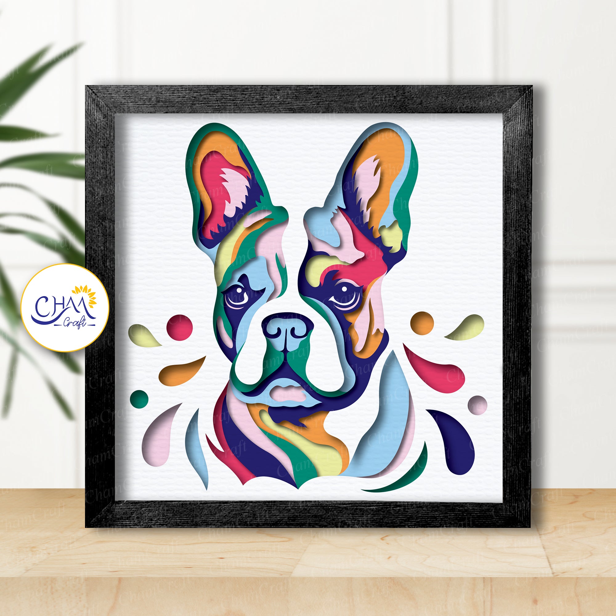 3D French Bulldog Shadow Box SVG Paper Cut Template