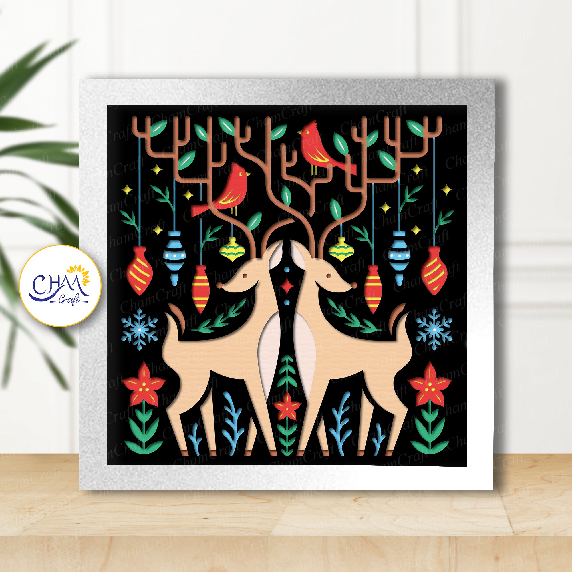 3D Christmas Deer Shadow Box SVG Paper Cut Template