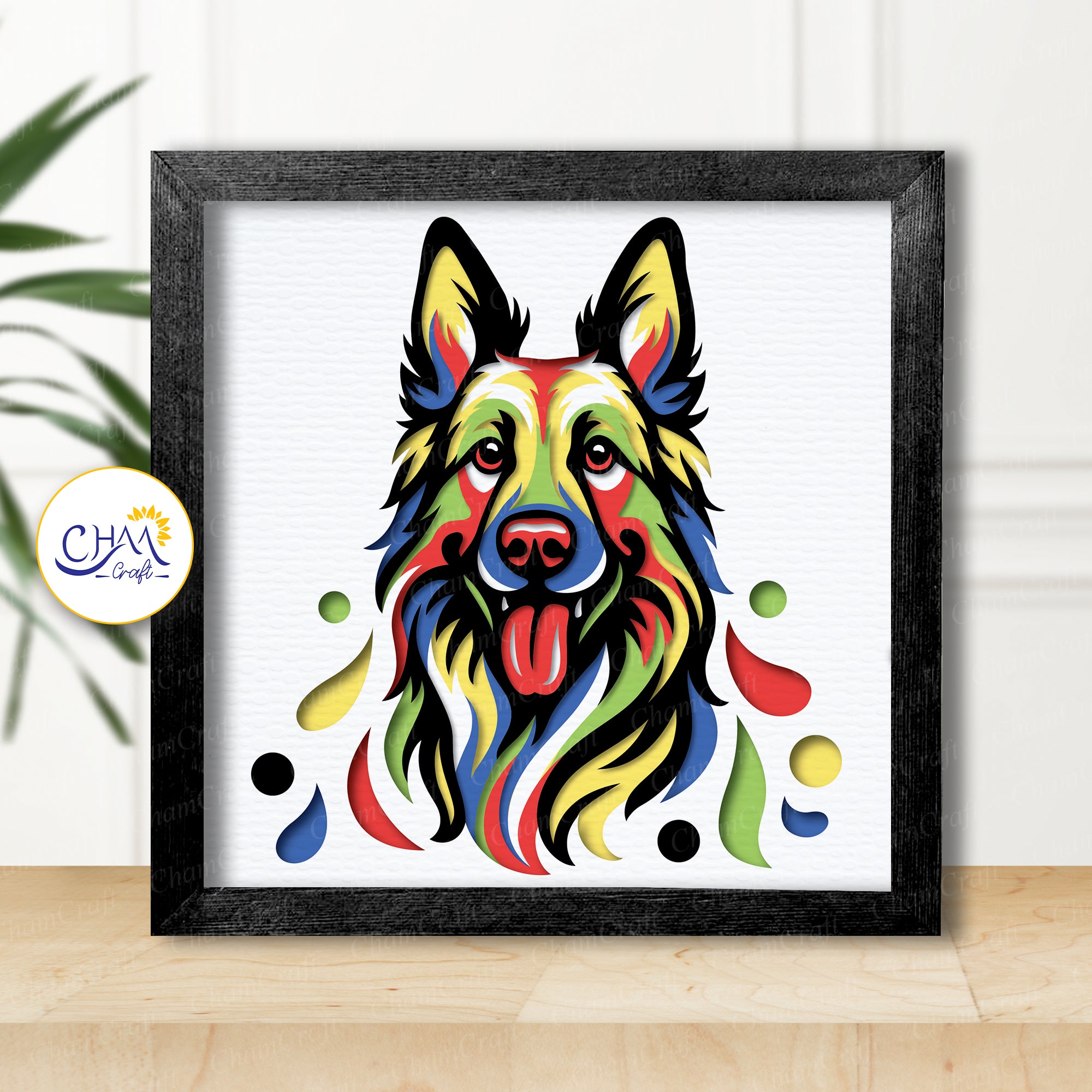 3D German Shepherd Shadow Box SVG Paper Cut Template