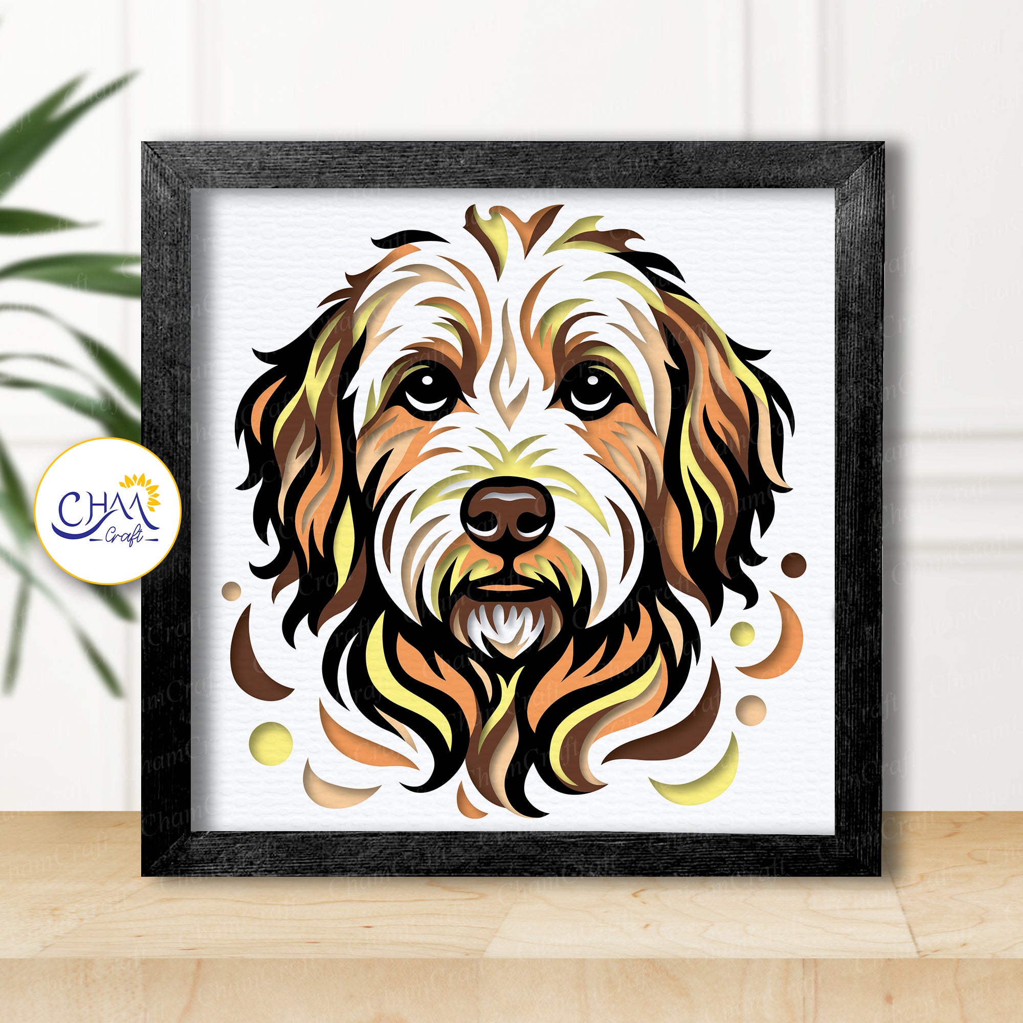 3D Doodle Dog Shadow Box SVG Paper Cut Template