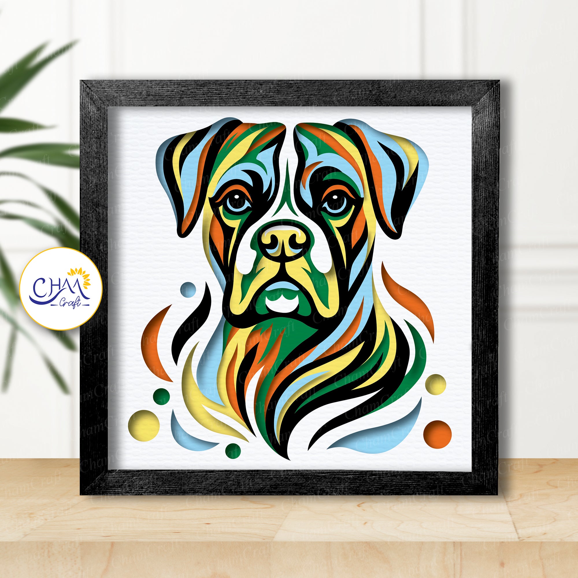 3D Boxer Dog Shadow Box SVG Paper Cut Template