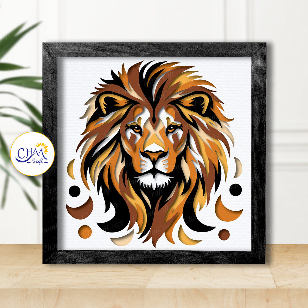 3D Lion Shadow Box SVG Paper Cut Template