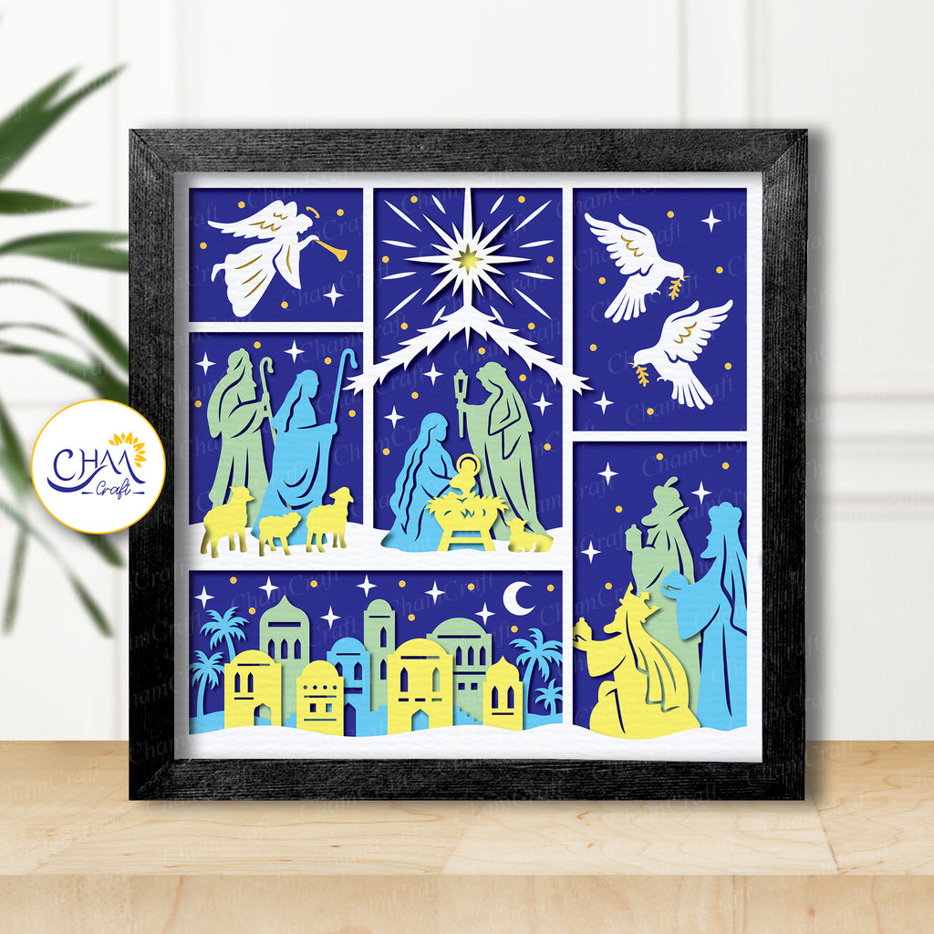 3D Nativity Scene Shadow Box SVG Paper Cut Template