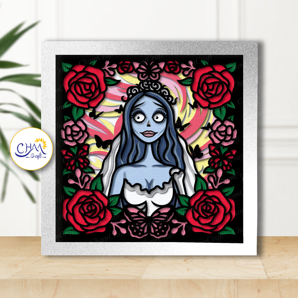3D Halloween Bride Shadow Box SVG Paper Cut Template