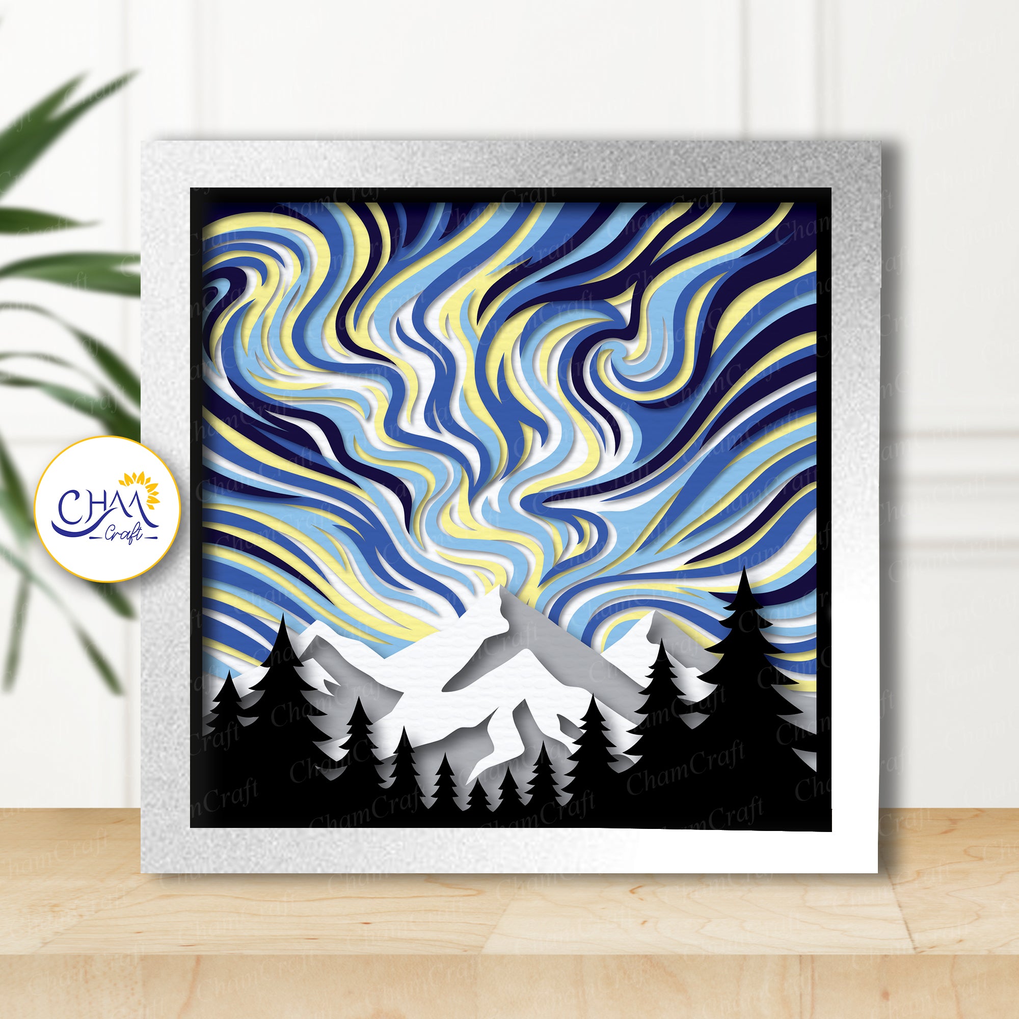3D Northern Light Shadow Box SVG Paper Cut Template
