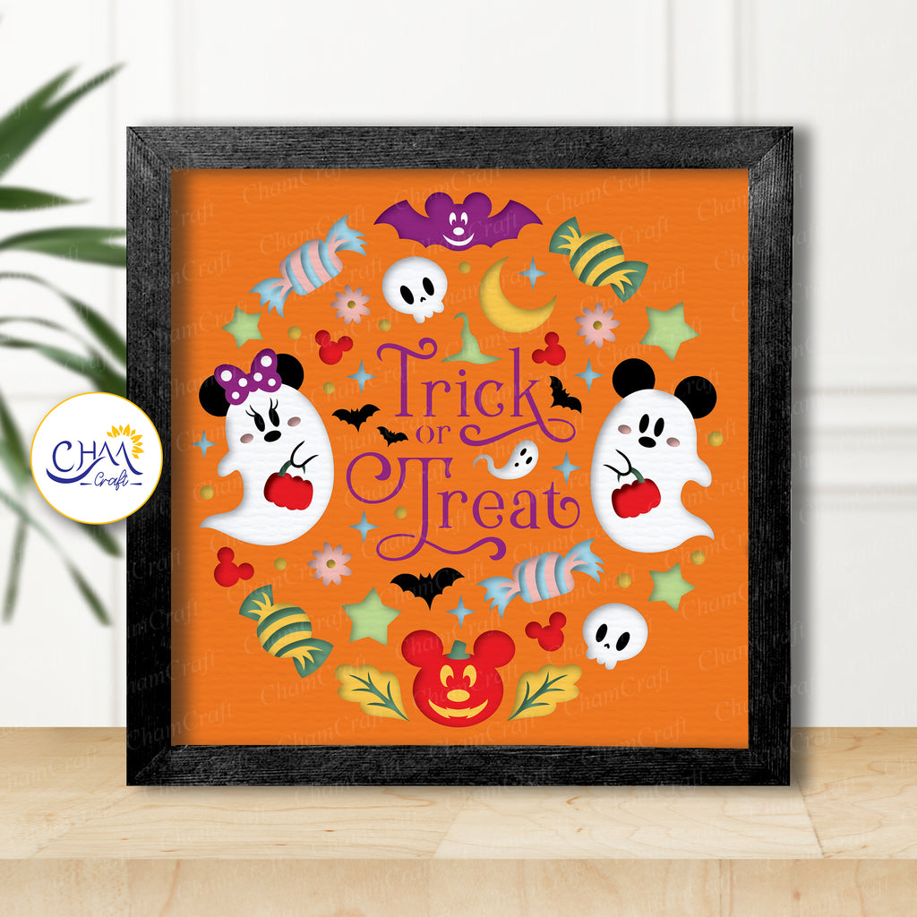 3D Trick Or Treat Shadow Box SVG Paper Cut Template