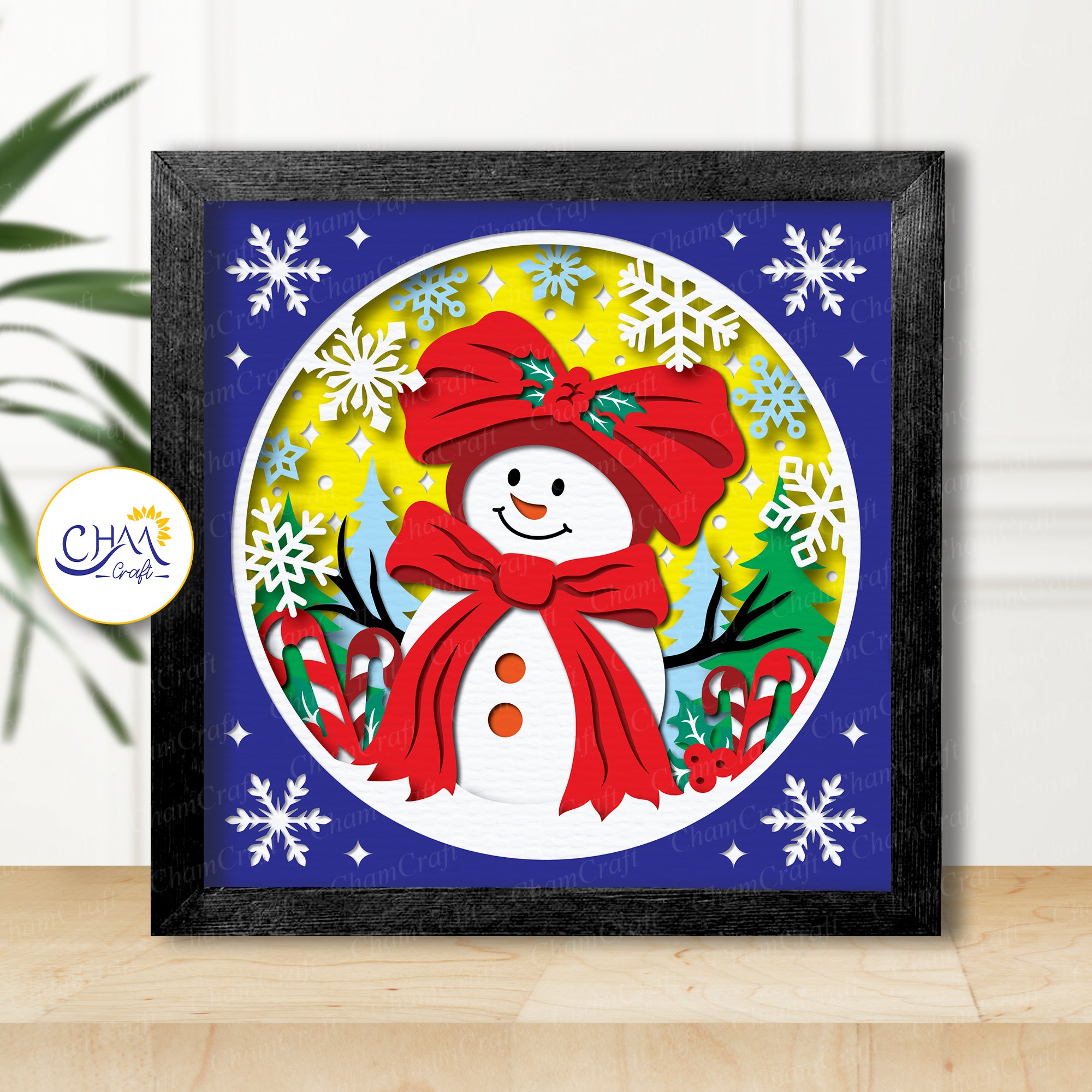 3D Christmas Snowman Shadow Box SVG Paper Cut Template