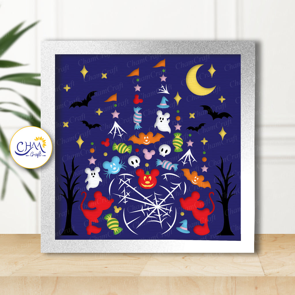 3D Halloween Castle Shadow Box SVG Paper Cut Template