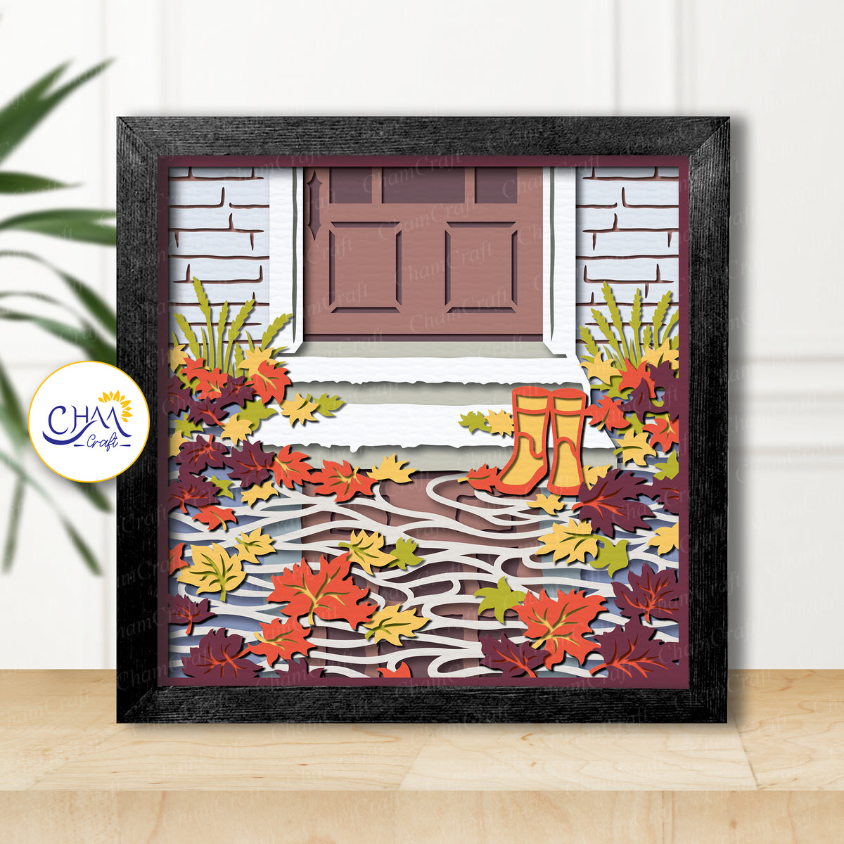 3D Rainy Autumn Shadow Box SVG Paper Cut Template