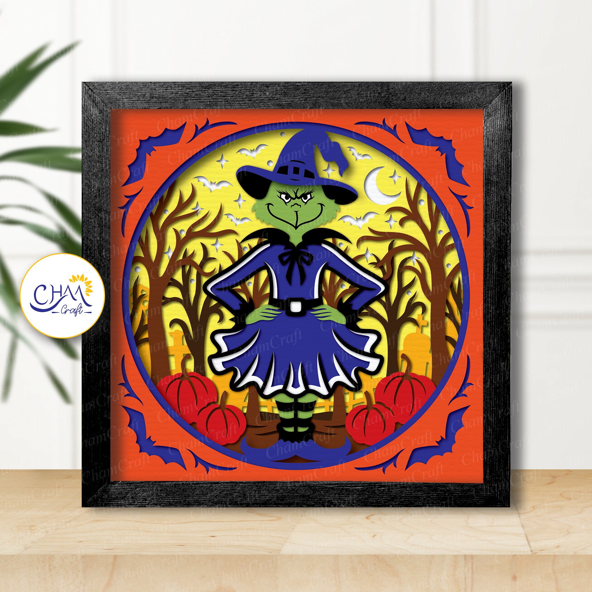 3D Halloween Witch Shadow Box SVG Paper Cut Template