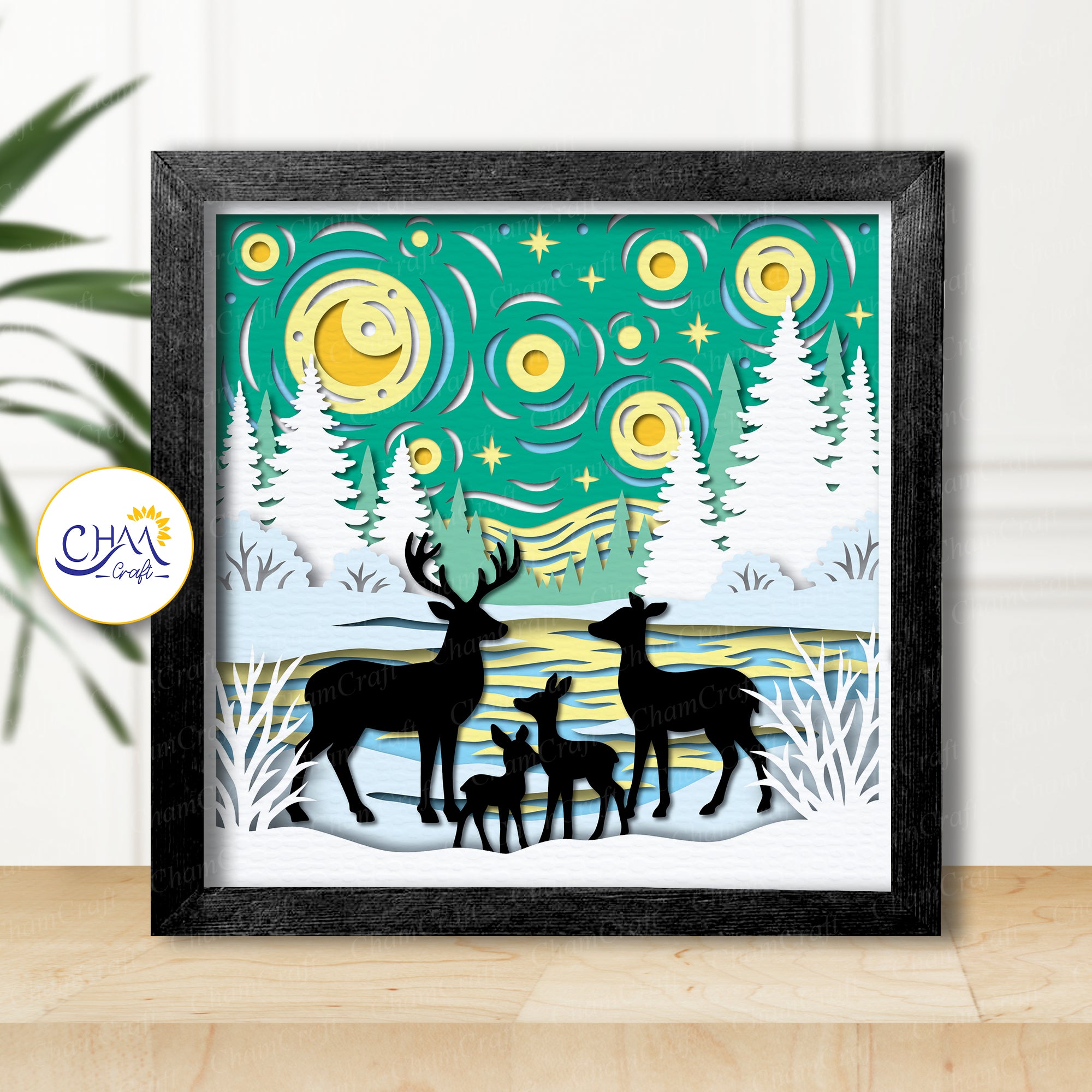 3D Winter Deer Shadow Box SVG Paper Cut Template