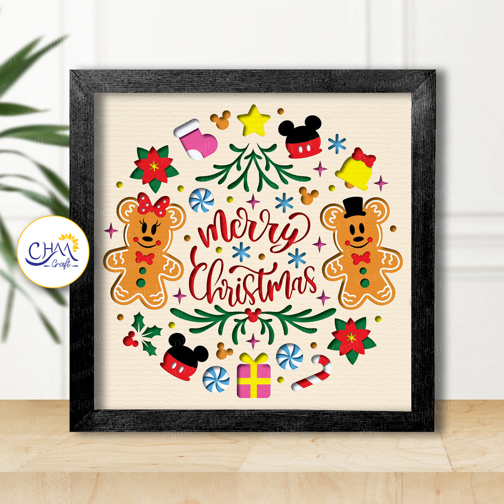 3D Christmas Gingerbread Shadow Box SVG Paper Cut Template