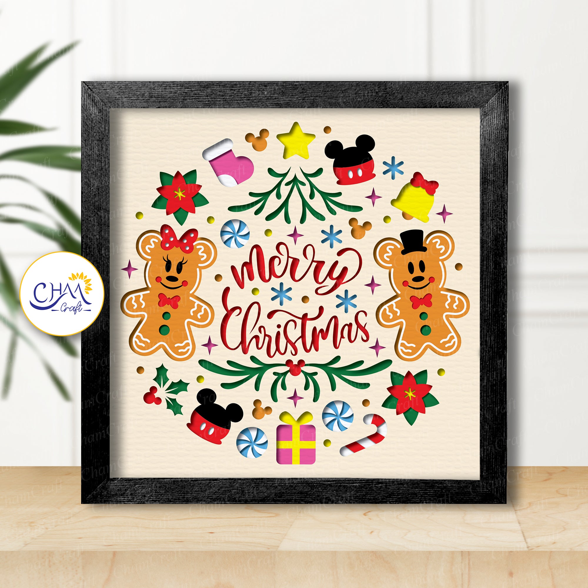 3D Christmas Gingerbread Shadow Box SVG Paper Cut Template