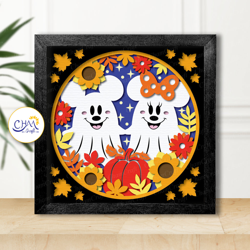 3D Couple Ghost Shadow Box SVG Paper Cut Template