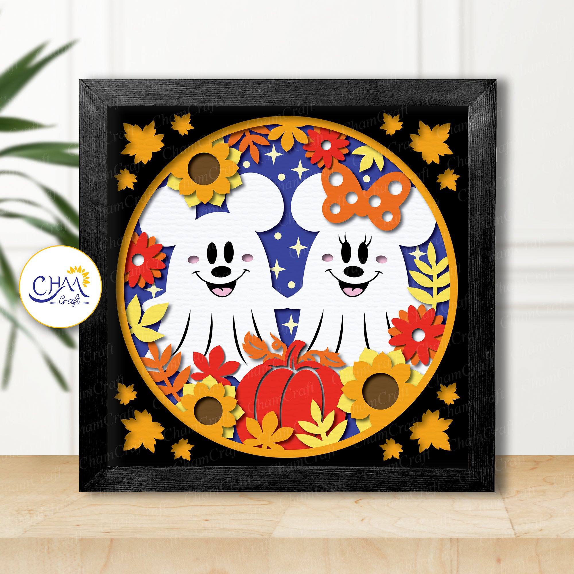 3D Couple Ghost Shadow Box SVG Paper Cut Template
