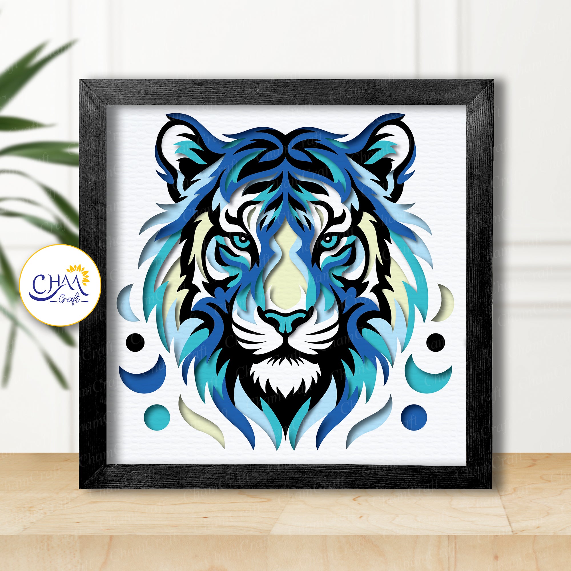 3D Tiger Shadow Box SVG Paper Cut Template
