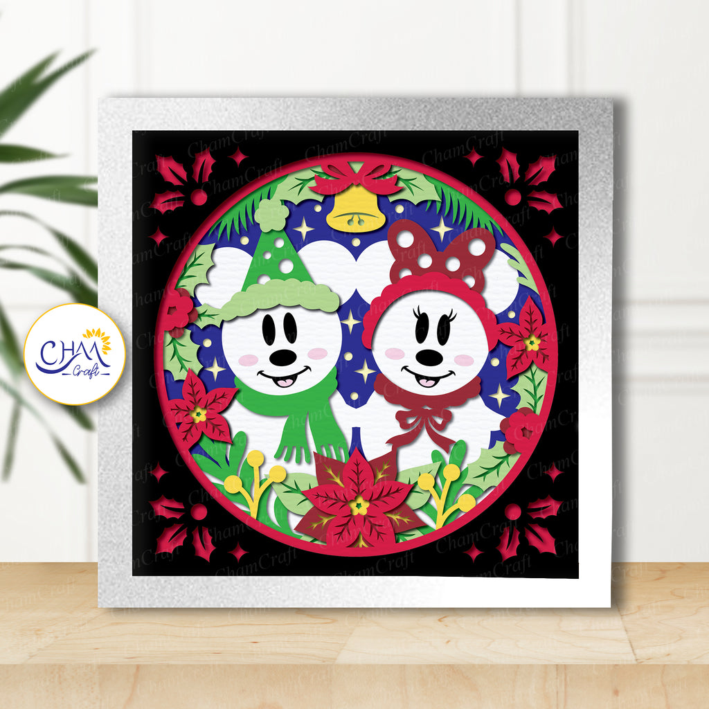 3D Snowman Couple Shadow Box SVG Paper Cut Template