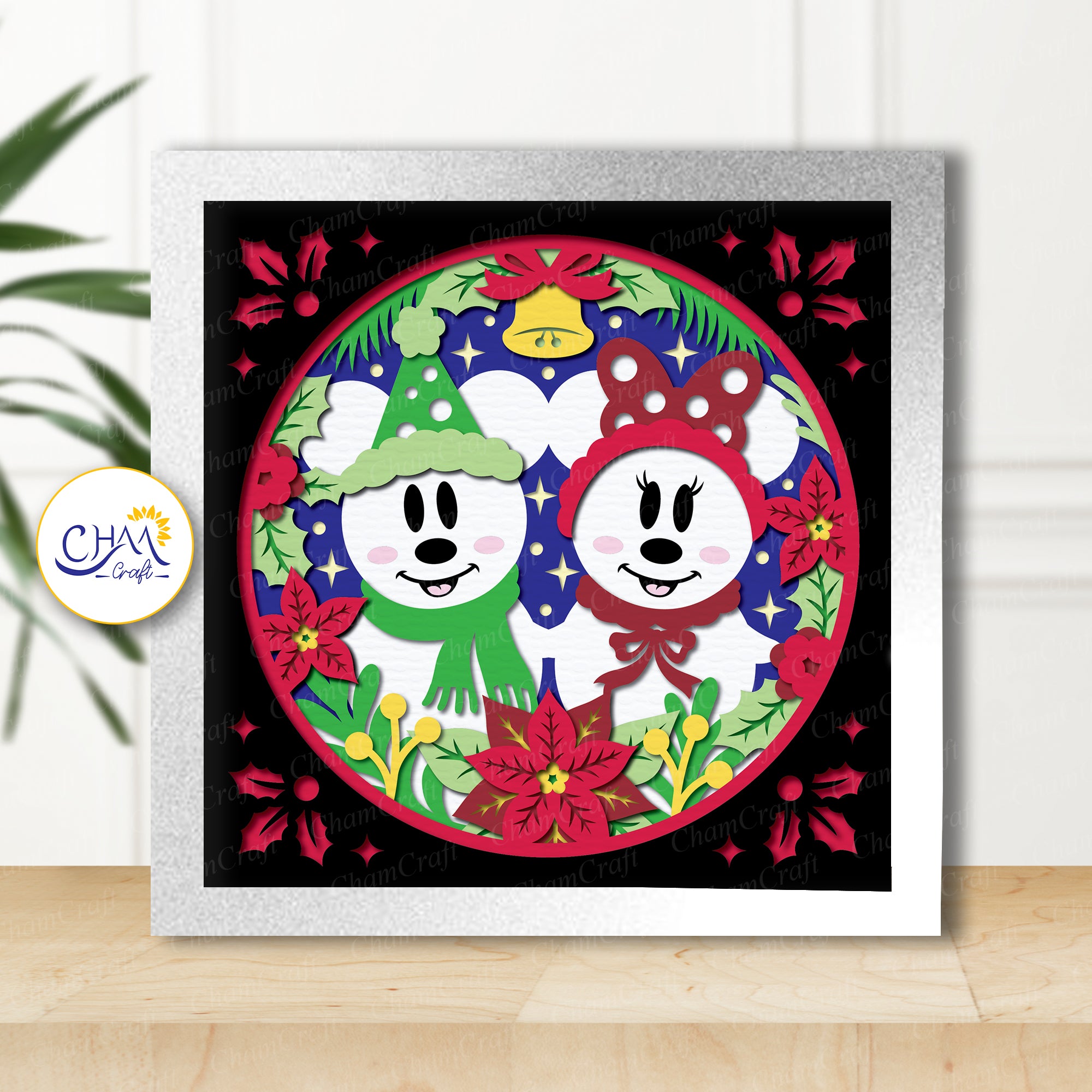 3D Snowman Couple Shadow Box SVG Paper Cut Template