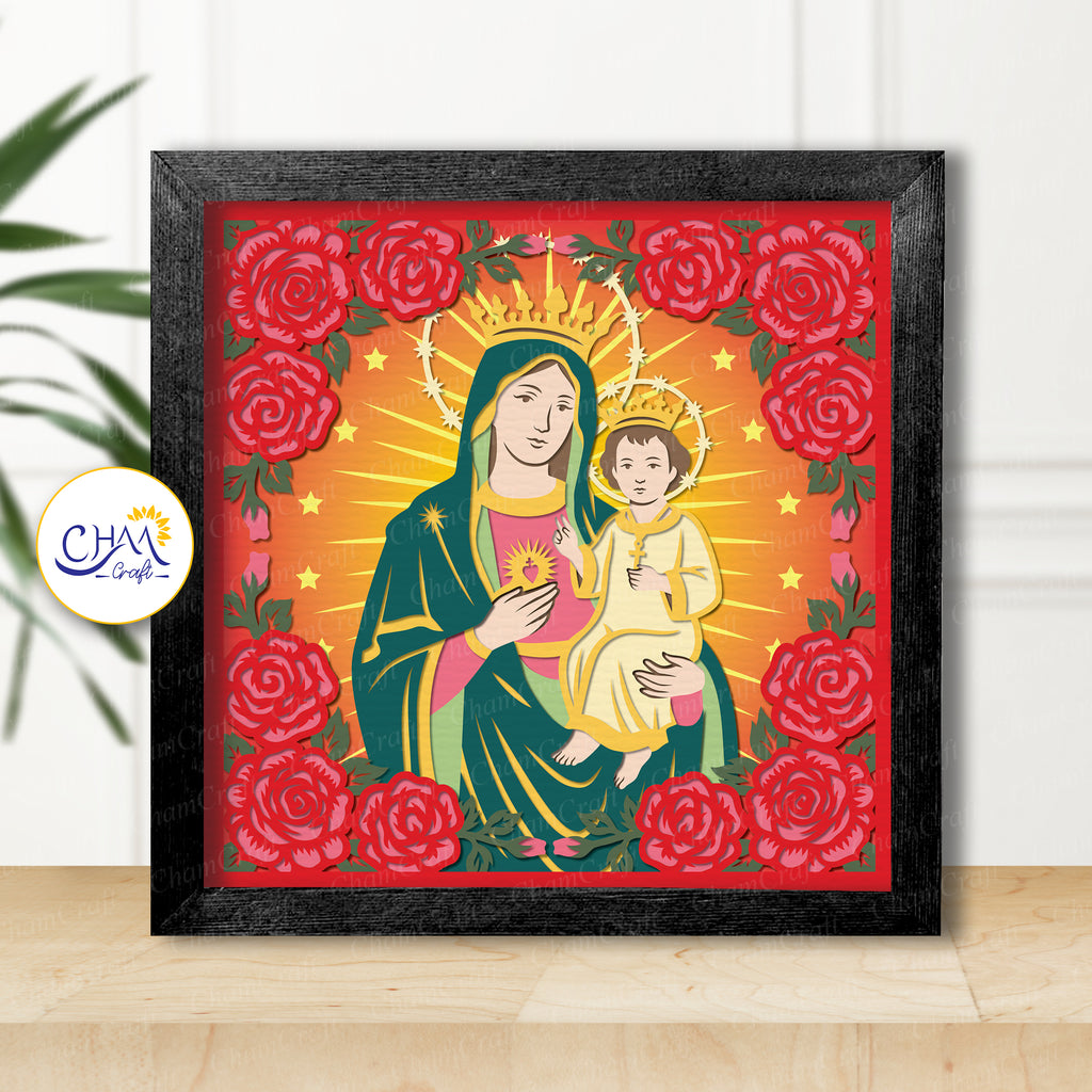 3D Virgin Mary Shadow Box SVG Paper Cut Template
