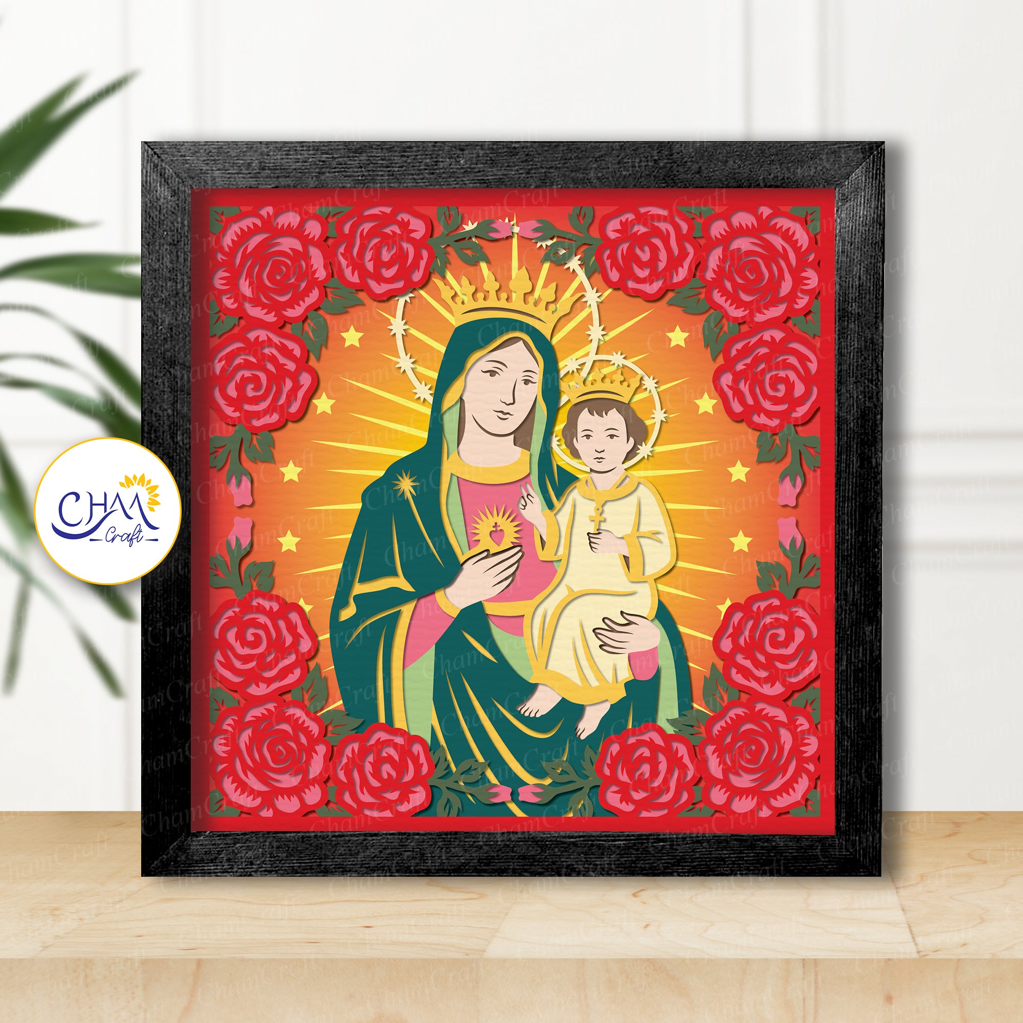 3D Virgin Mary Shadow Box SVG Paper Cut Template