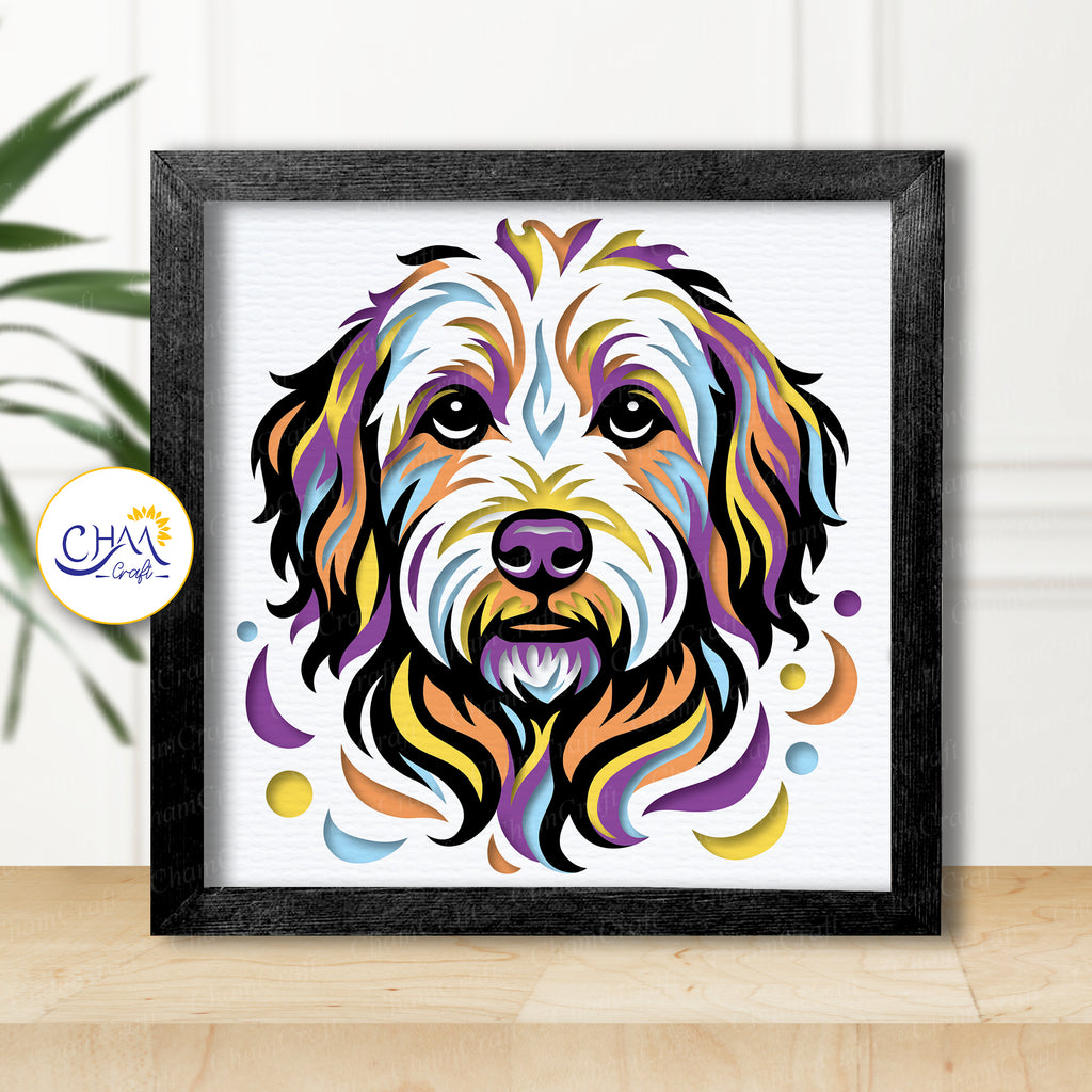 3D Doodle Dog Shadow Box SVG Paper Cut Template