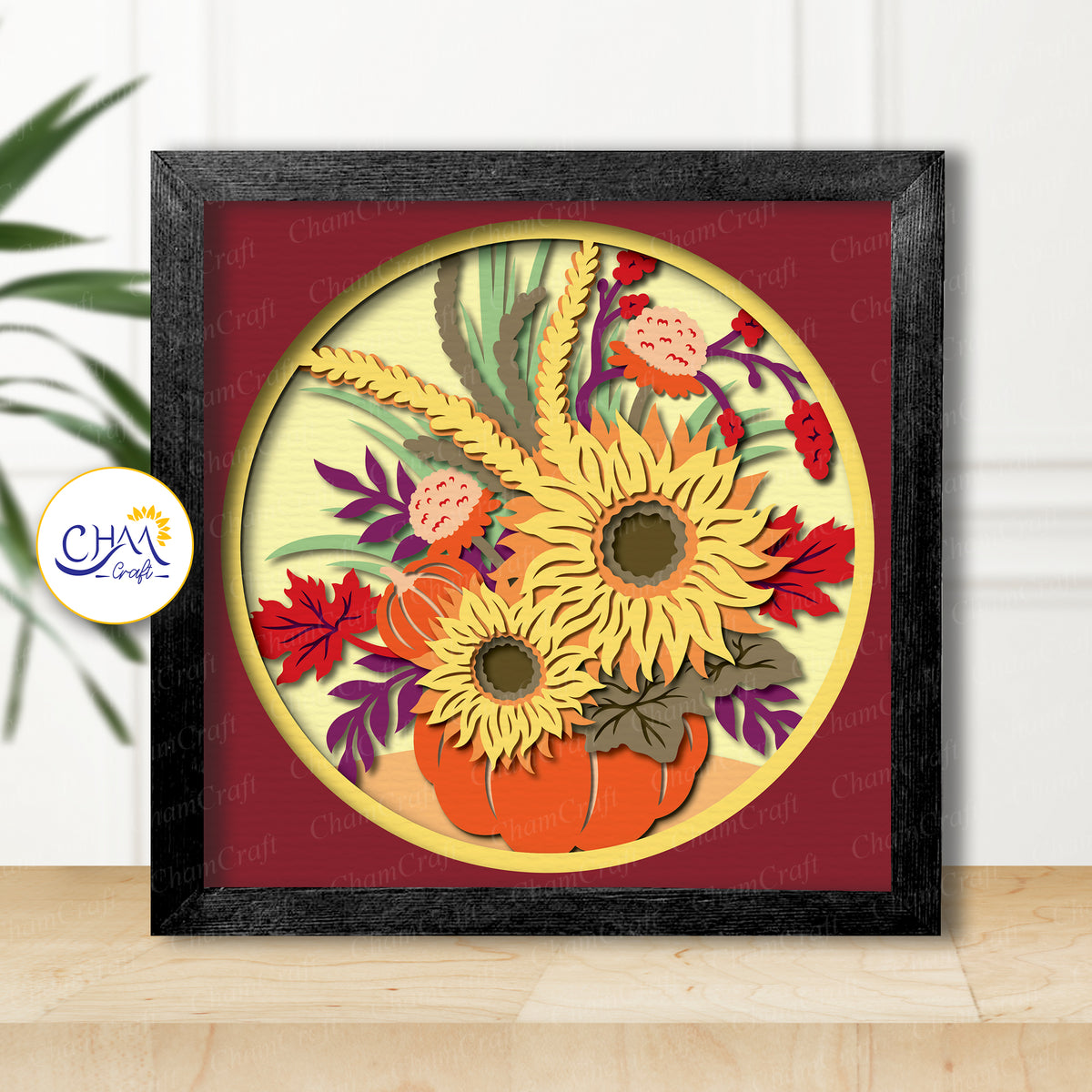 3D Fall Bouquet Shadow Box SVG Paper Cut Template