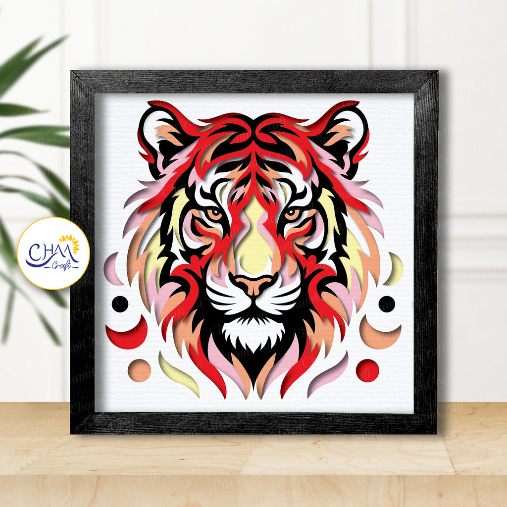 3D Tiger Shadow Box SVG Paper Cut Template