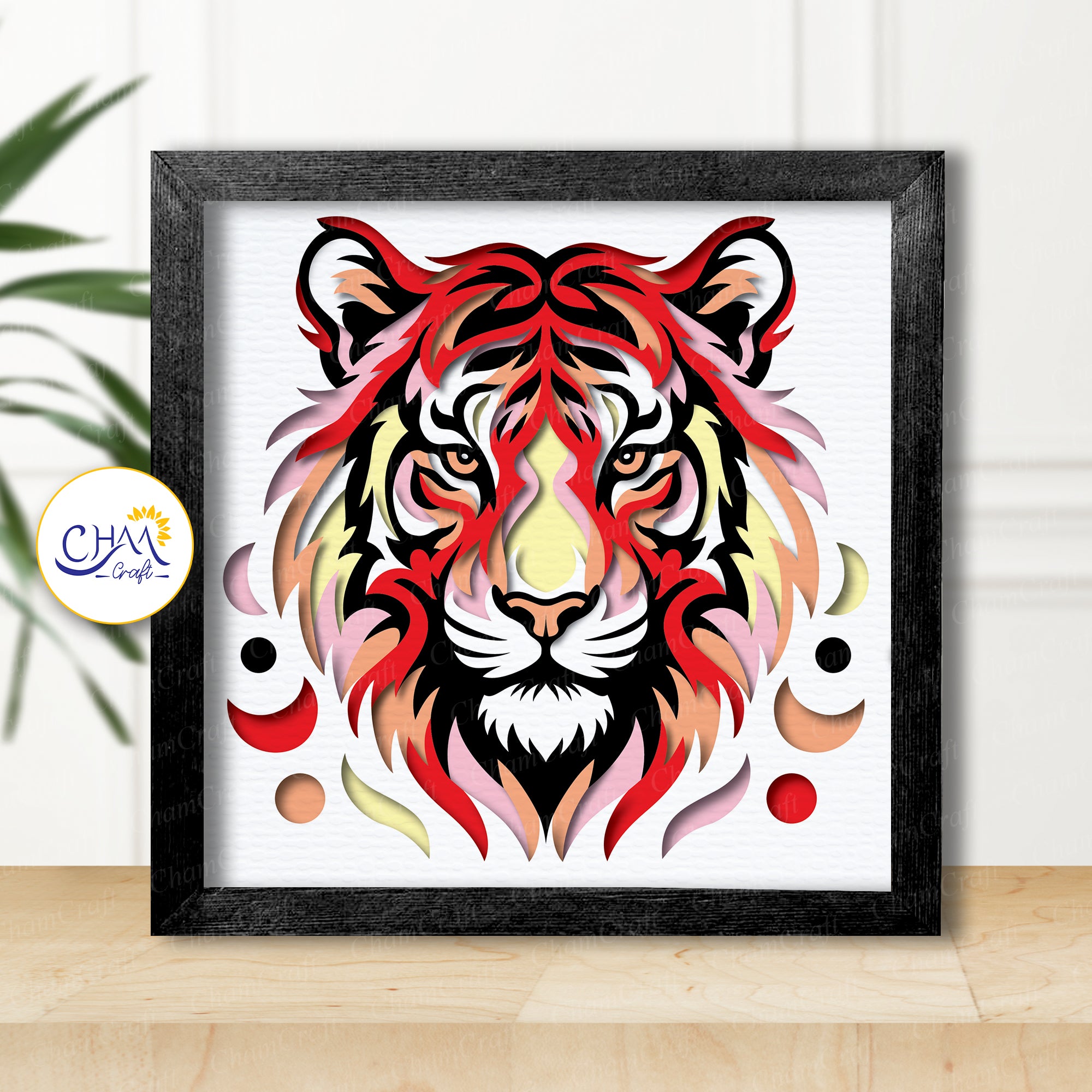 3D Tiger Shadow Box SVG Paper Cut Template