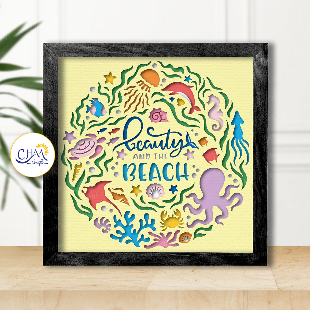 3D Beauty And The Beach Shadow Box SVG Paper Cut Template