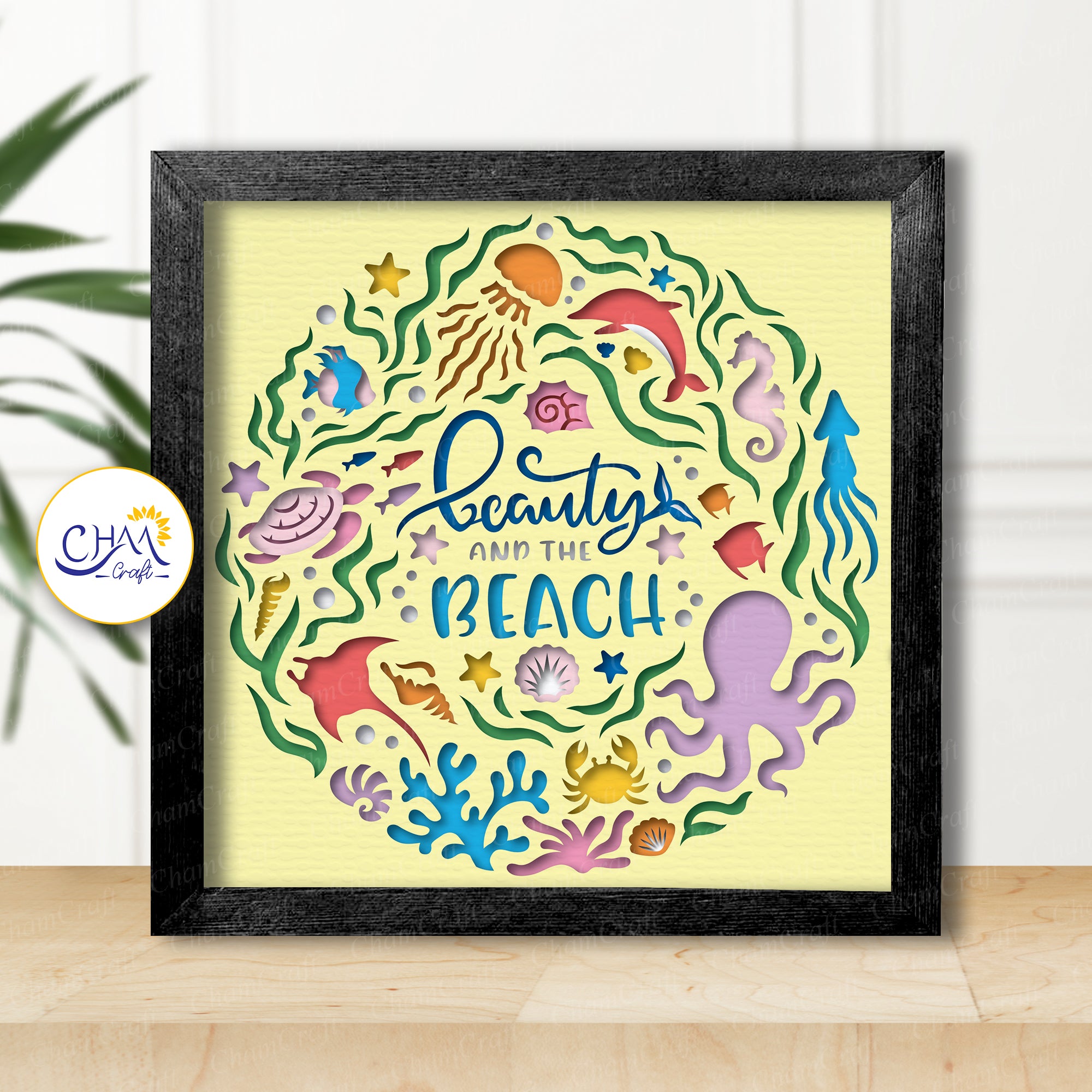 3D Beauty And The Beach Shadow Box SVG Paper Cut Template