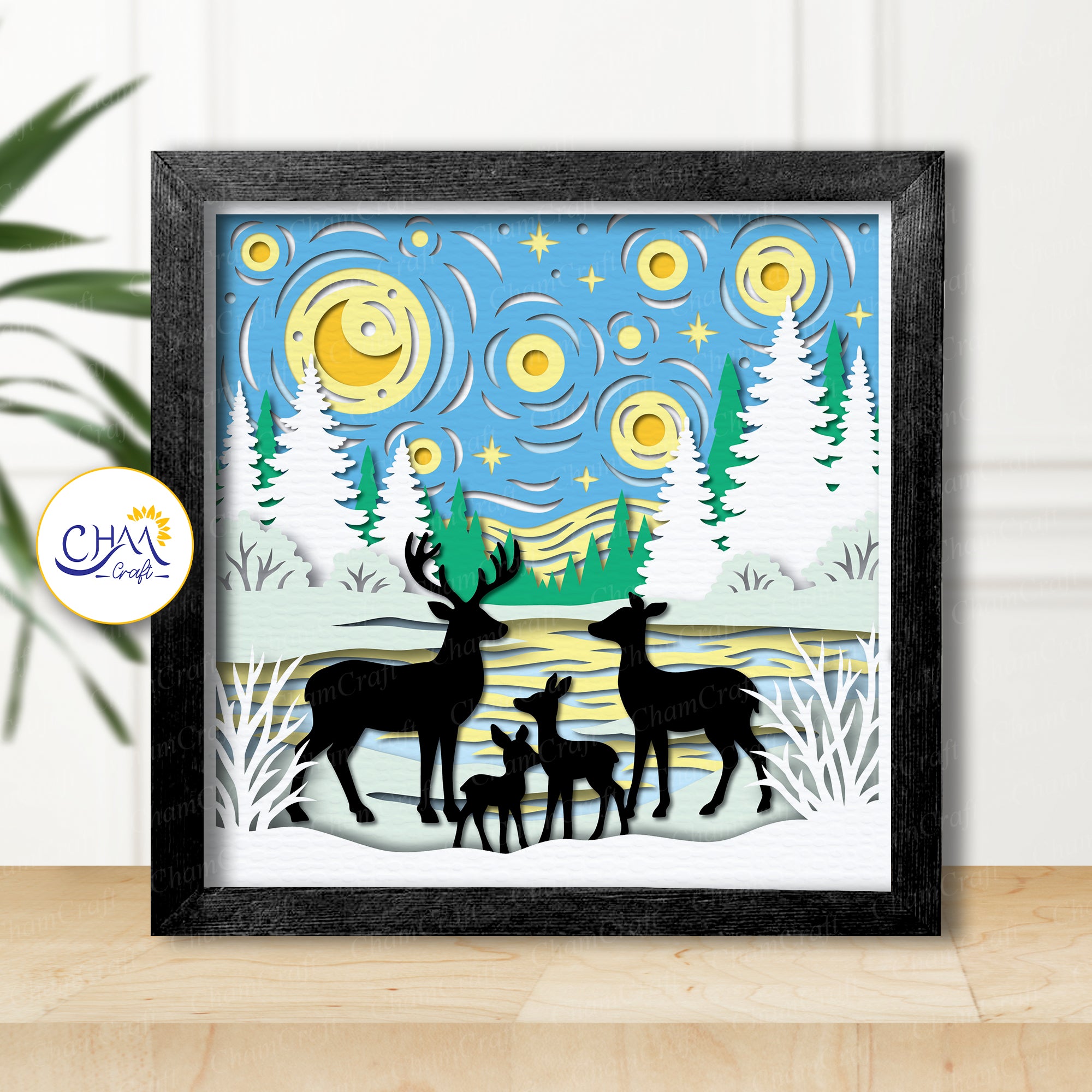 3D Winter Deer Shadow Box SVG Paper Cut Template