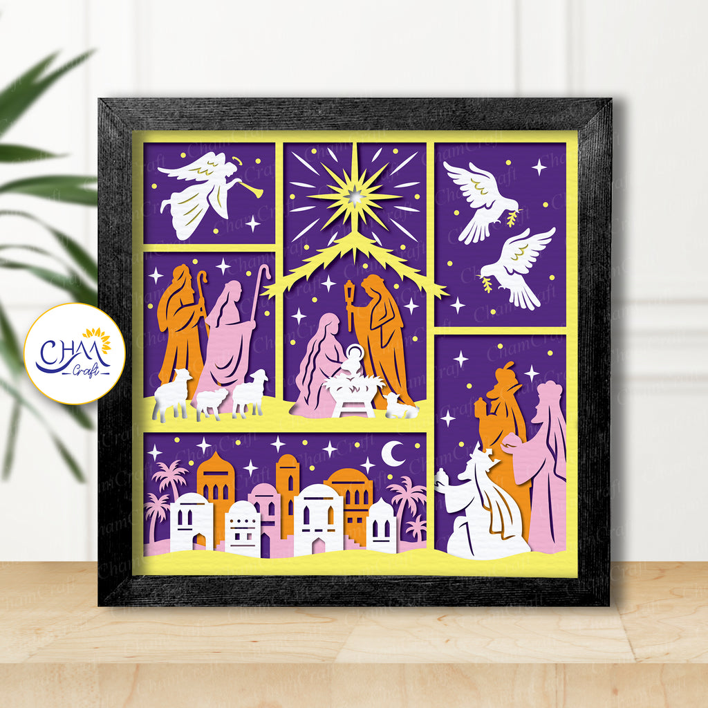3D Nativity Scene Shadow Box SVG Paper Cut Template