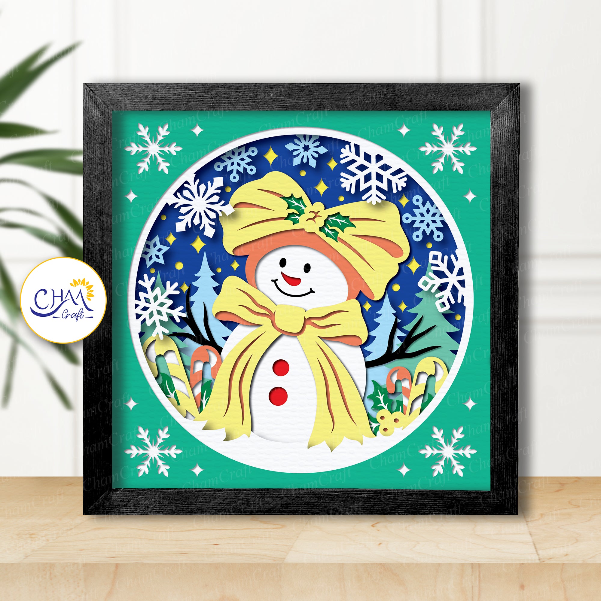 3D Christmas Snowman Shadow Box SVG Paper Cut Template