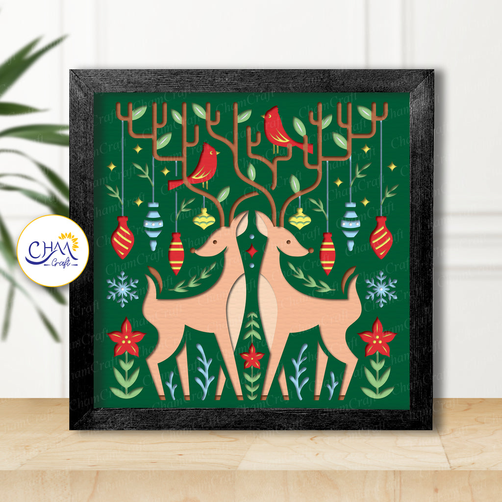 3D Christmas Deer Shadow Box SVG Paper Cut Template