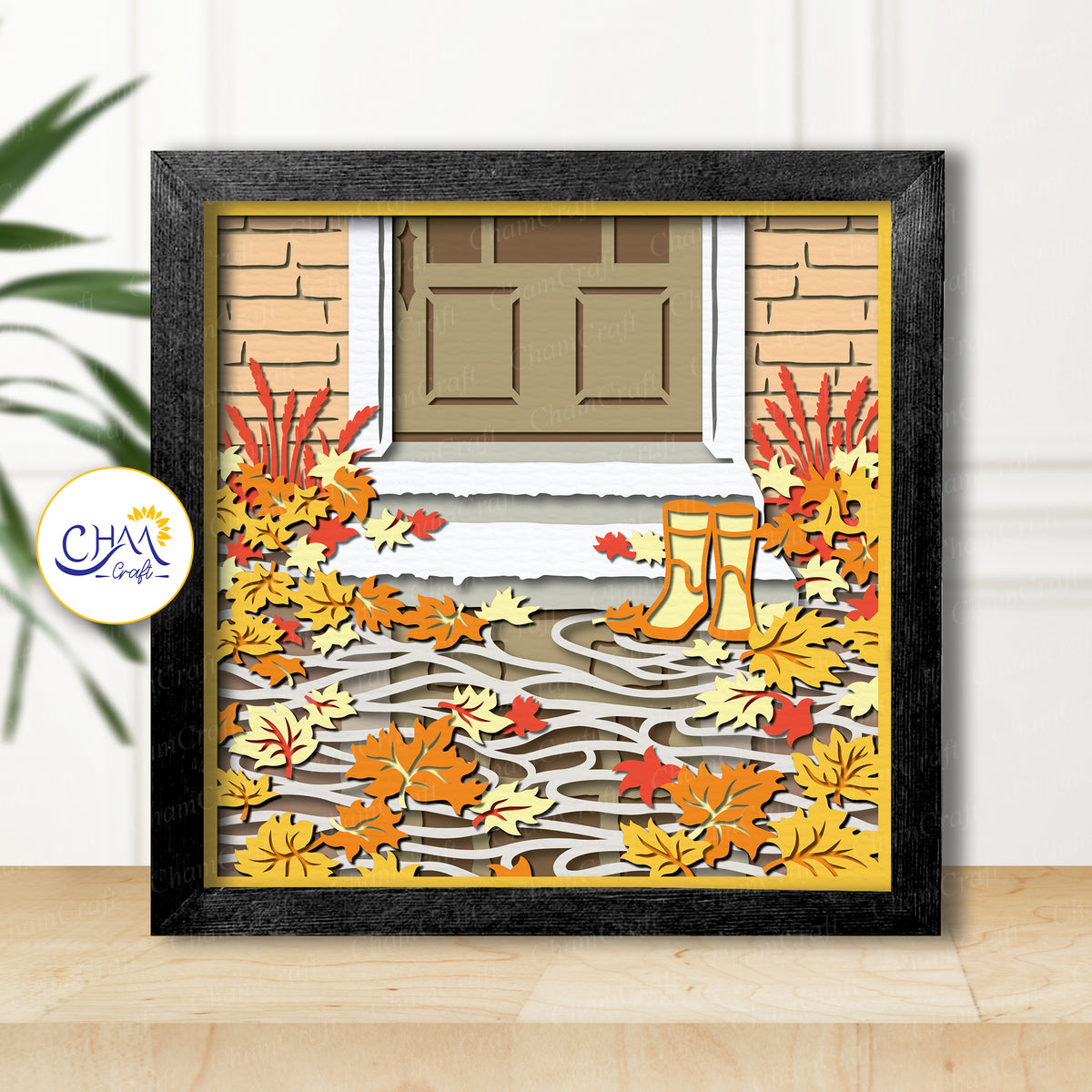 3D Rainy Autumn Shadow Box SVG Paper Cut Template