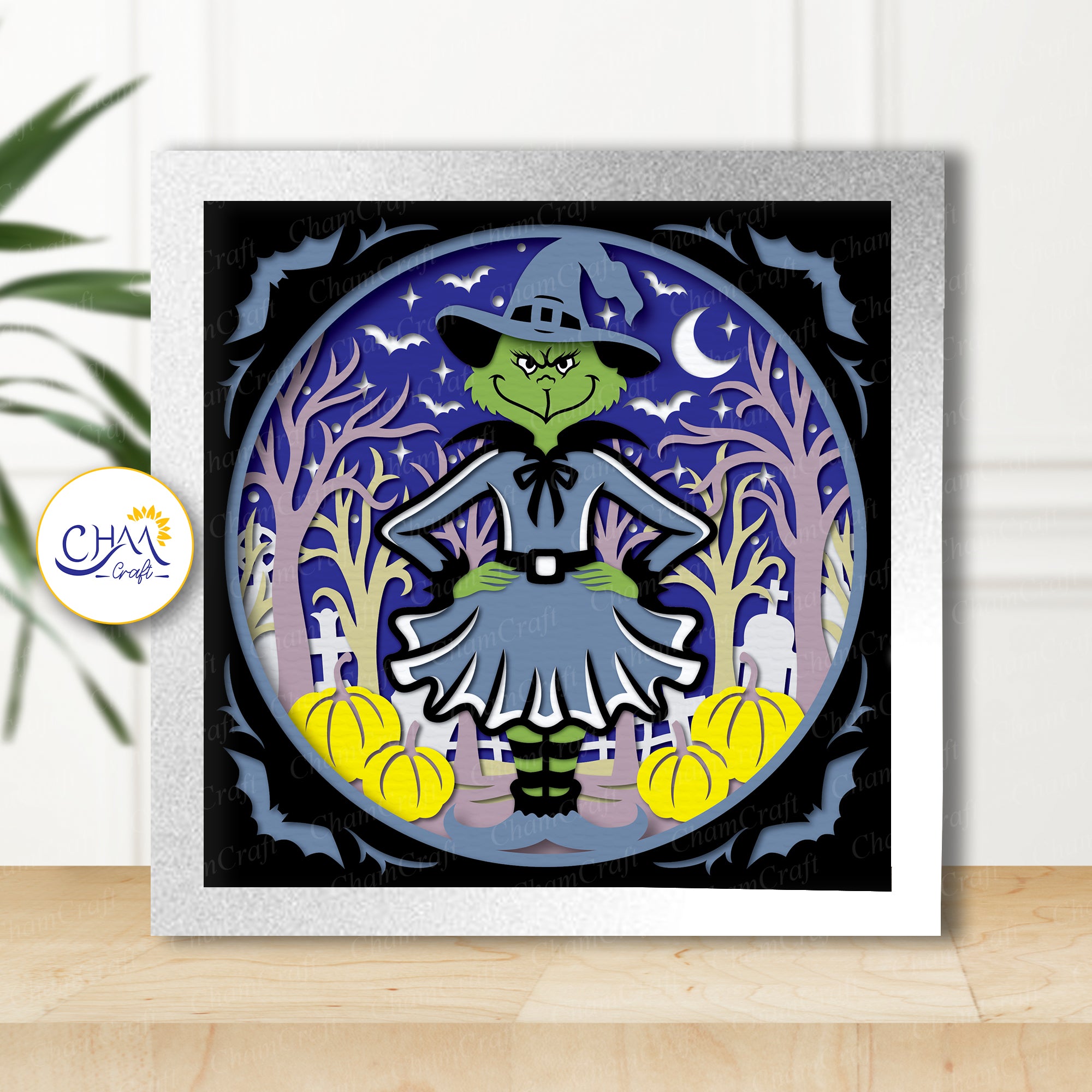 3D Halloween Witch Shadow Box SVG Paper Cut Template