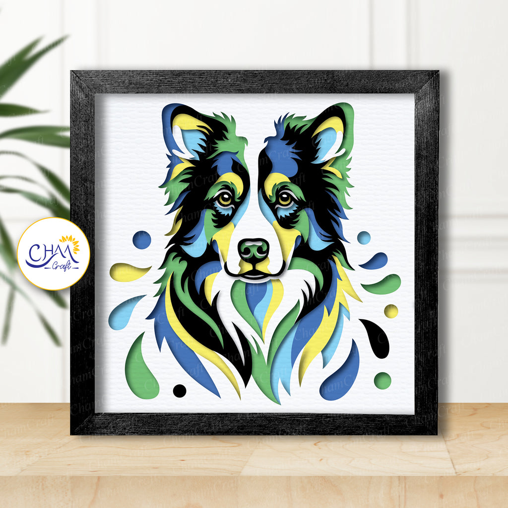 3D Border Collie Shadow Box SVG Paper Cut Template